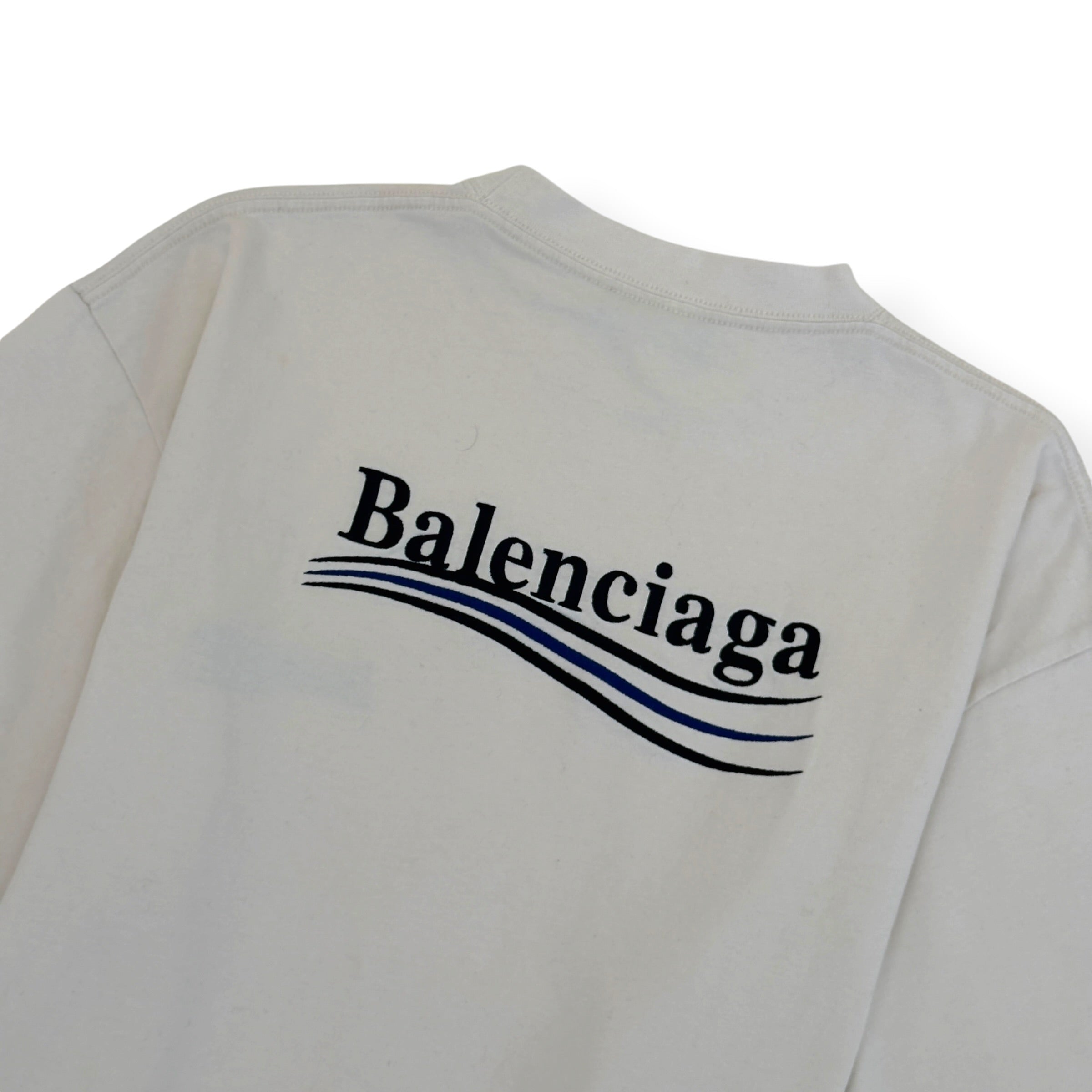 BALENCIAGA OVERSIZED POLITICAL LOGO T SHIRT ECRU S