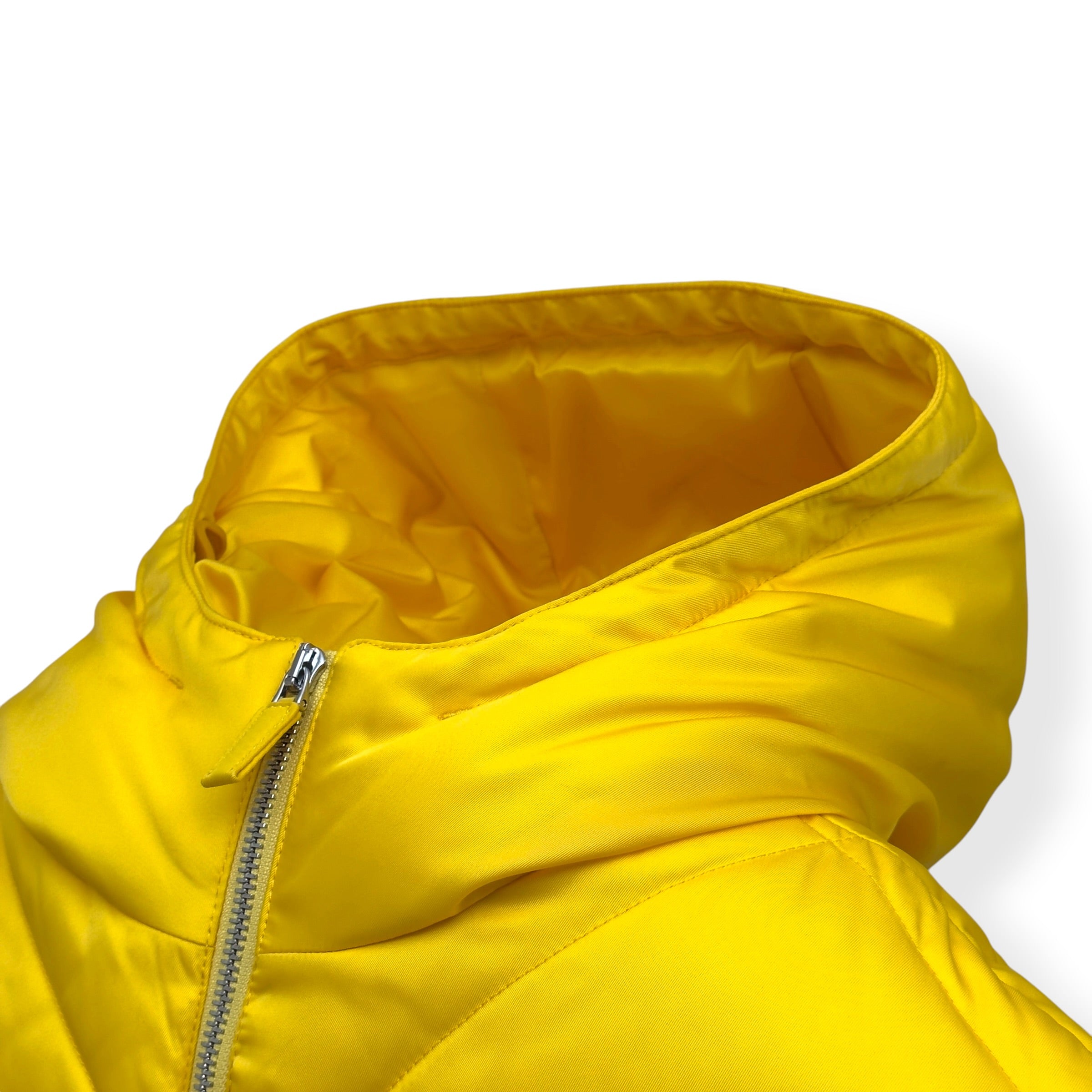 PRADA RE NYLON HOODED DOWN PUFFER GILET YELLOW L