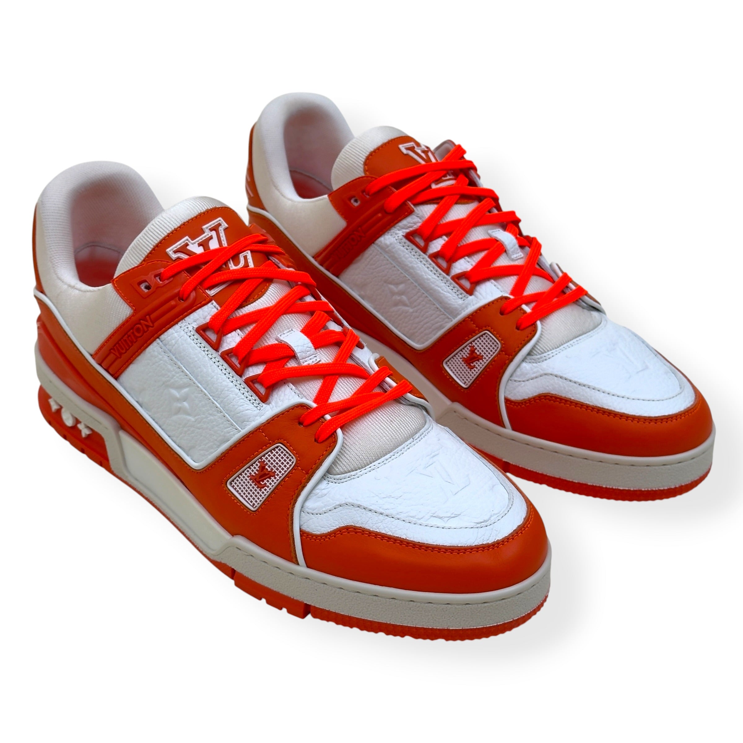 LOUIS VUITTON LEATHER LV TRAINER ORANGE / WHITE UK11