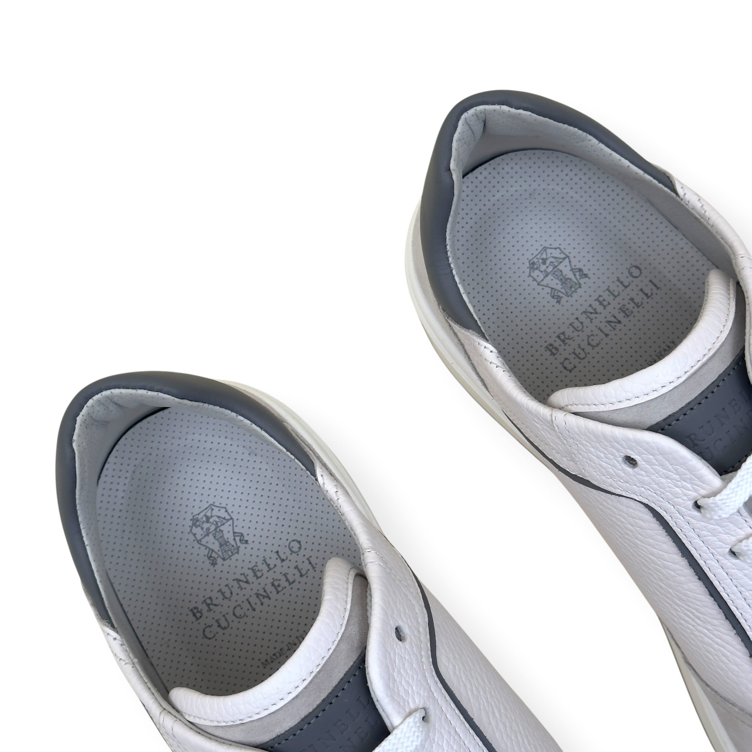 BRUNELLO CUCINELLI LOGO-PATCH LEATHER SNEAKER GREY 46 / UK12