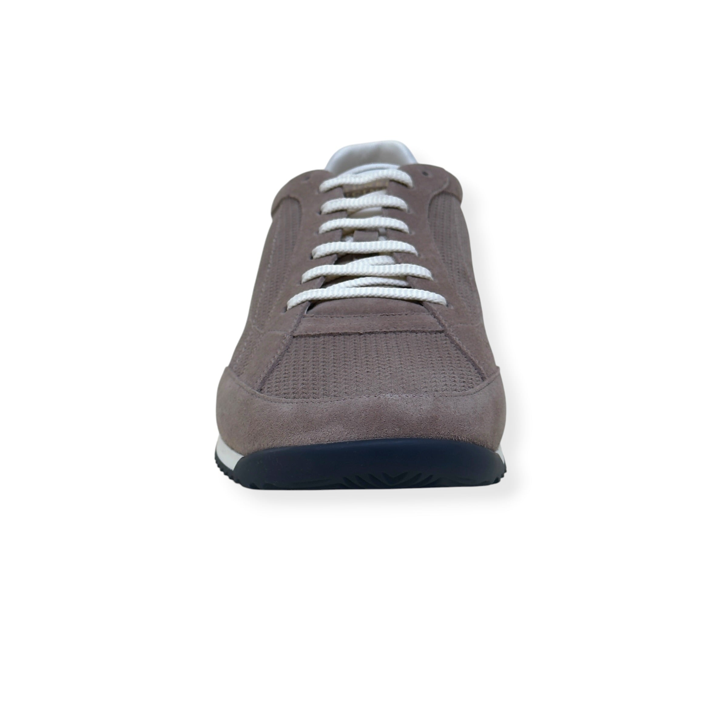 BRUNELLO CUCINELLI LEATHER-TRIMMED SUEDE SNEAKER TAUPE 46 / UK12