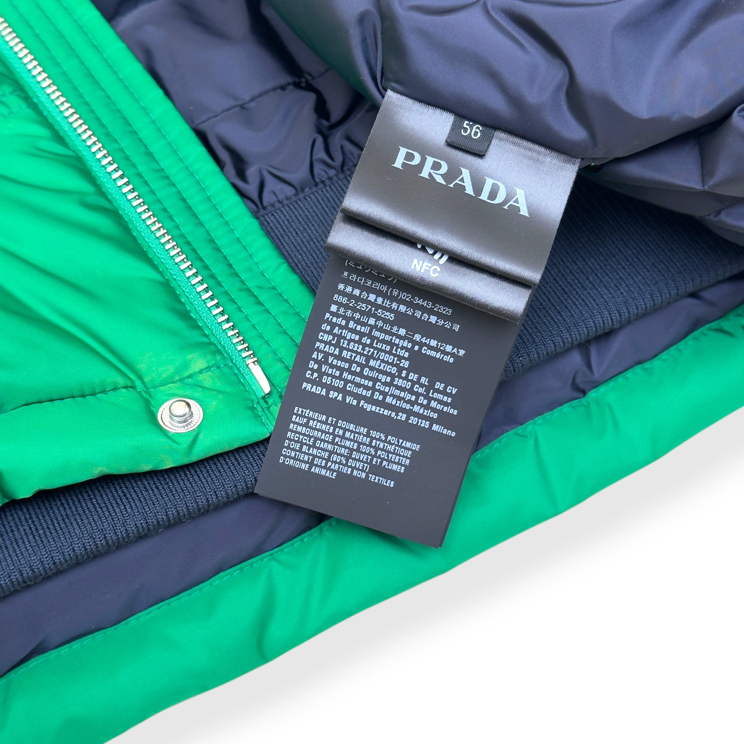 PRADA DOWN HOODED PUFFER JACKET GREEN 56 / XL