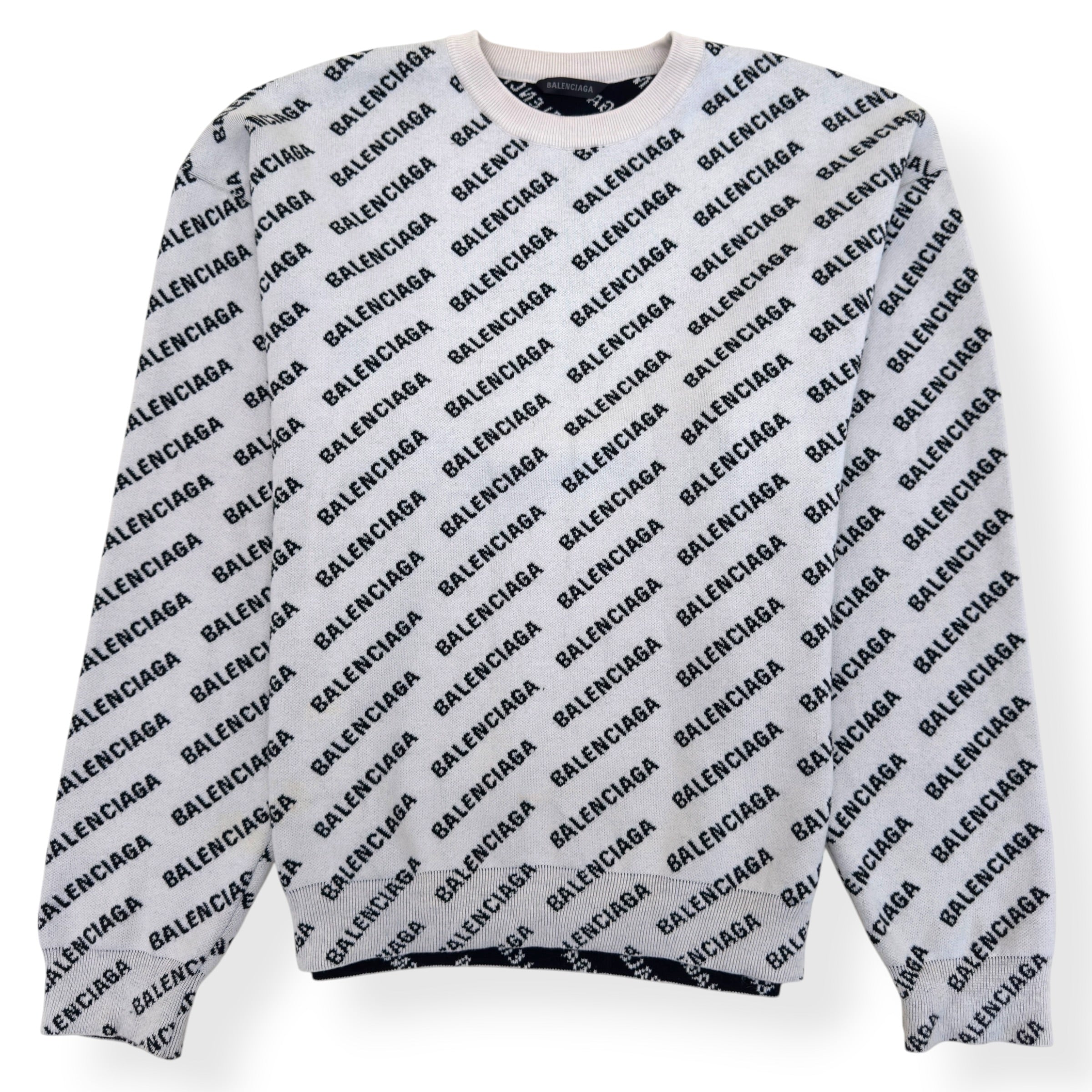 BALENCIAGA ALLOVER LOGO KNIT JUMPER WHITE / BLACK XL