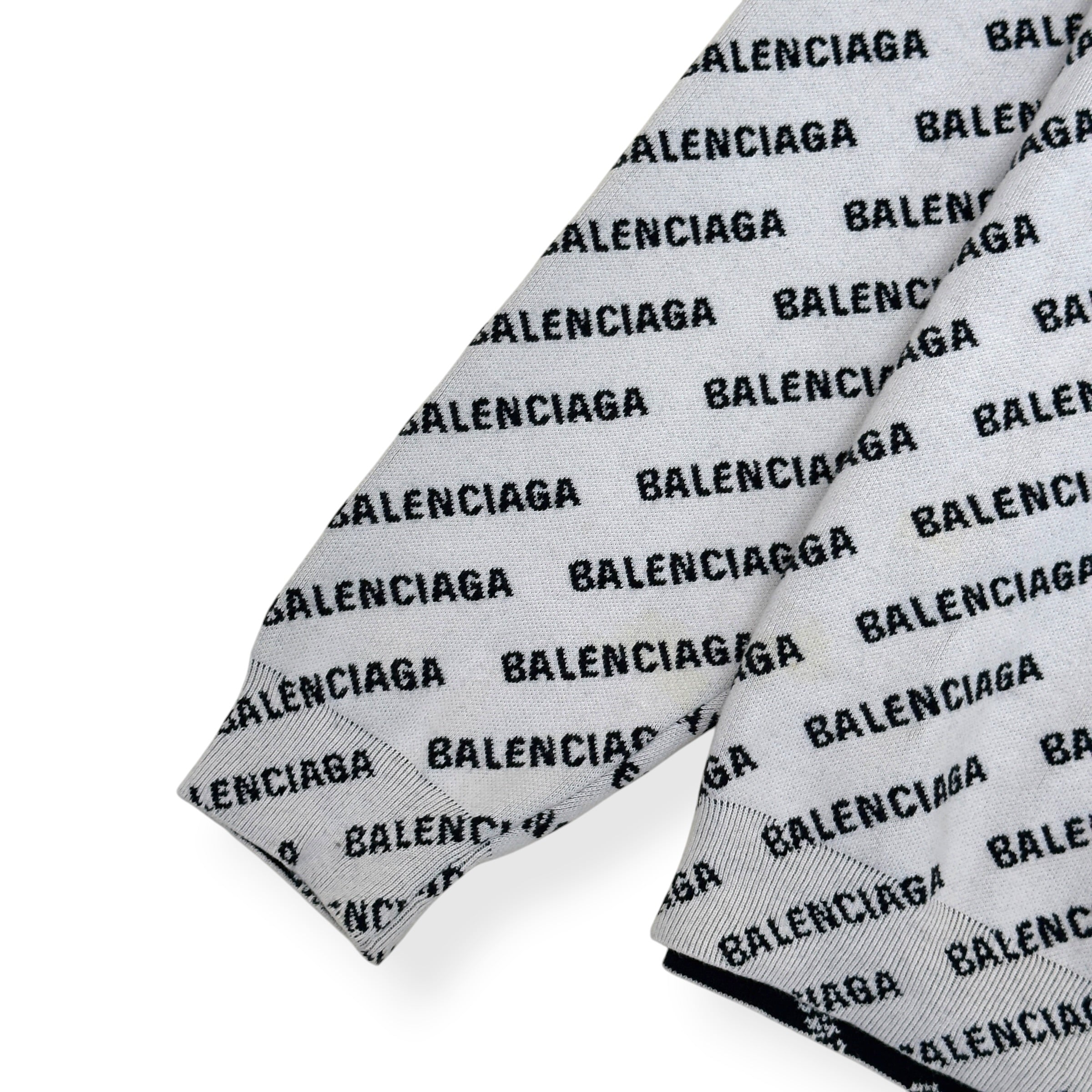 BALENCIAGA ALLOVER LOGO KNIT JUMPER WHITE / BLACK XL