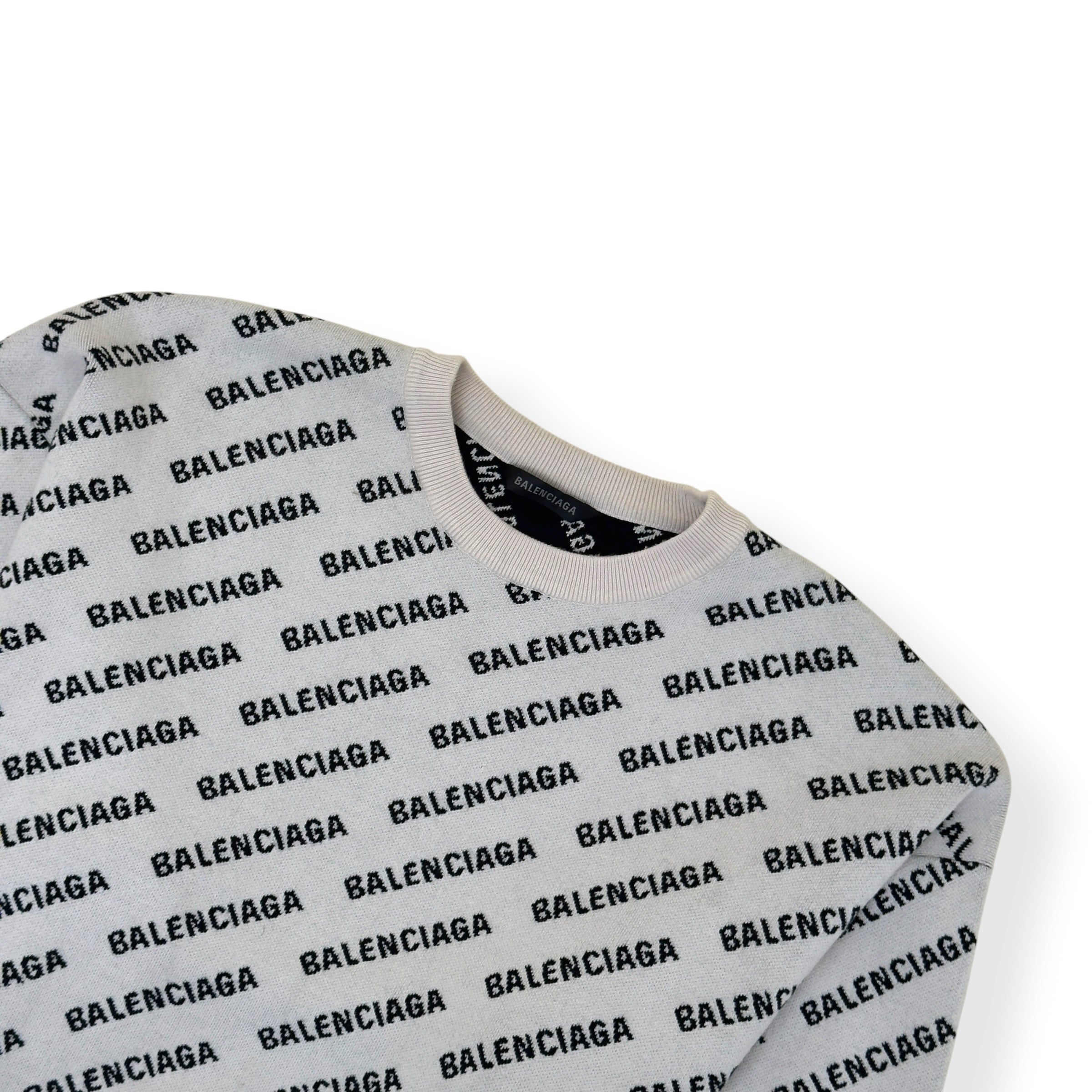 BALENCIAGA ALLOVER LOGO KNIT JUMPER WHITE / BLACK XL