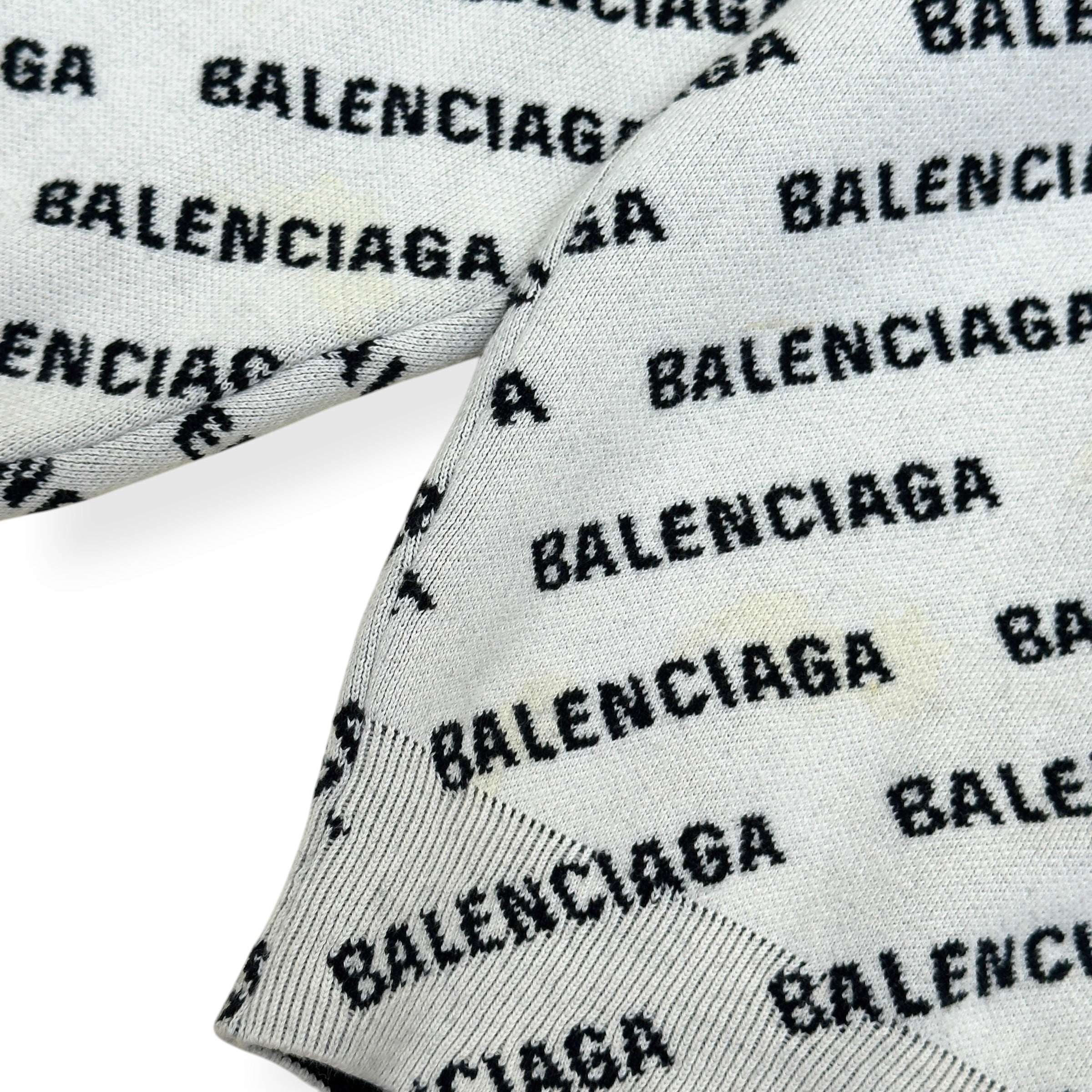 BALENCIAGA ALLOVER LOGO KNIT JUMPER WHITE / BLACK XL