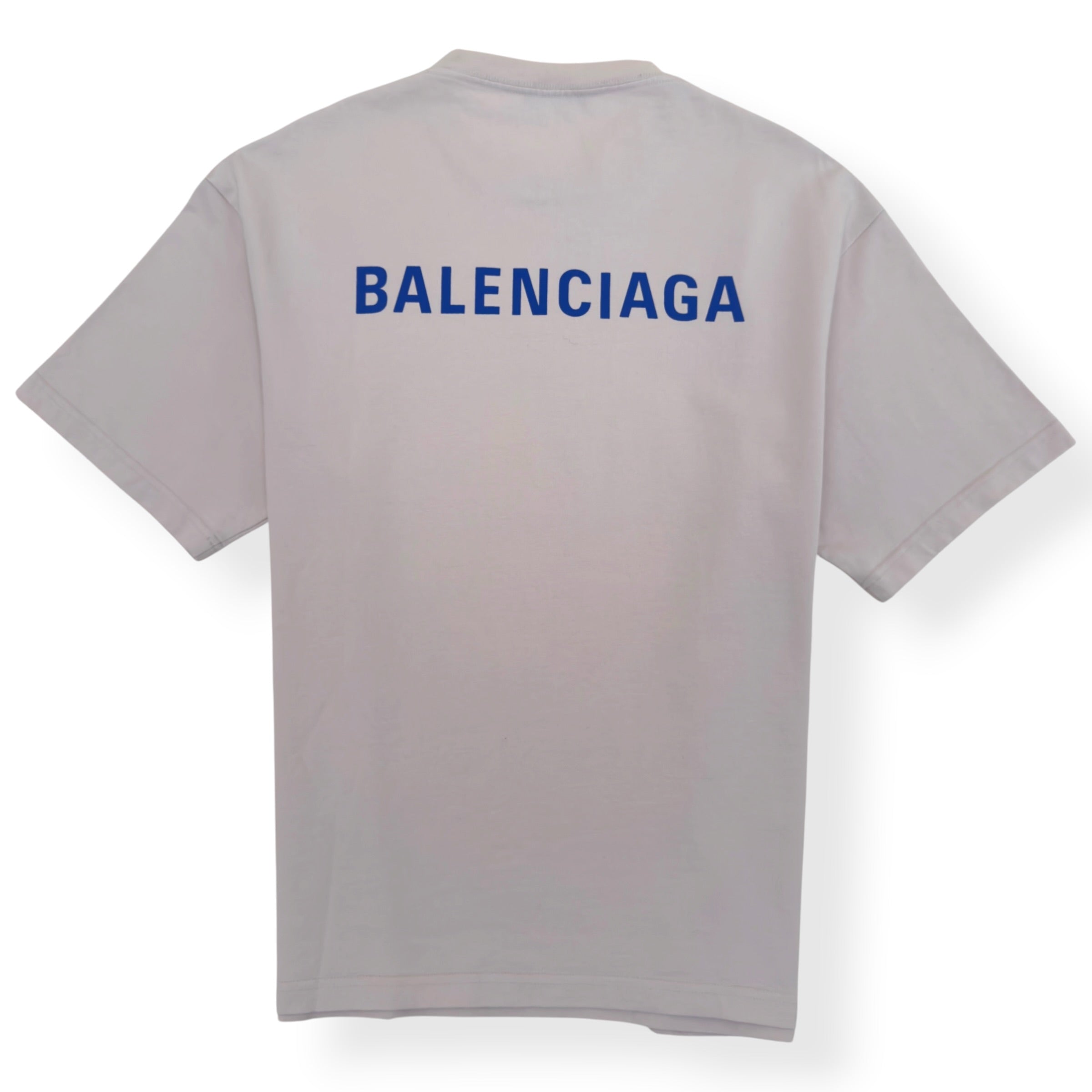 BALENCIAGA LOGO T-SHIRT ECRU / BLUE M