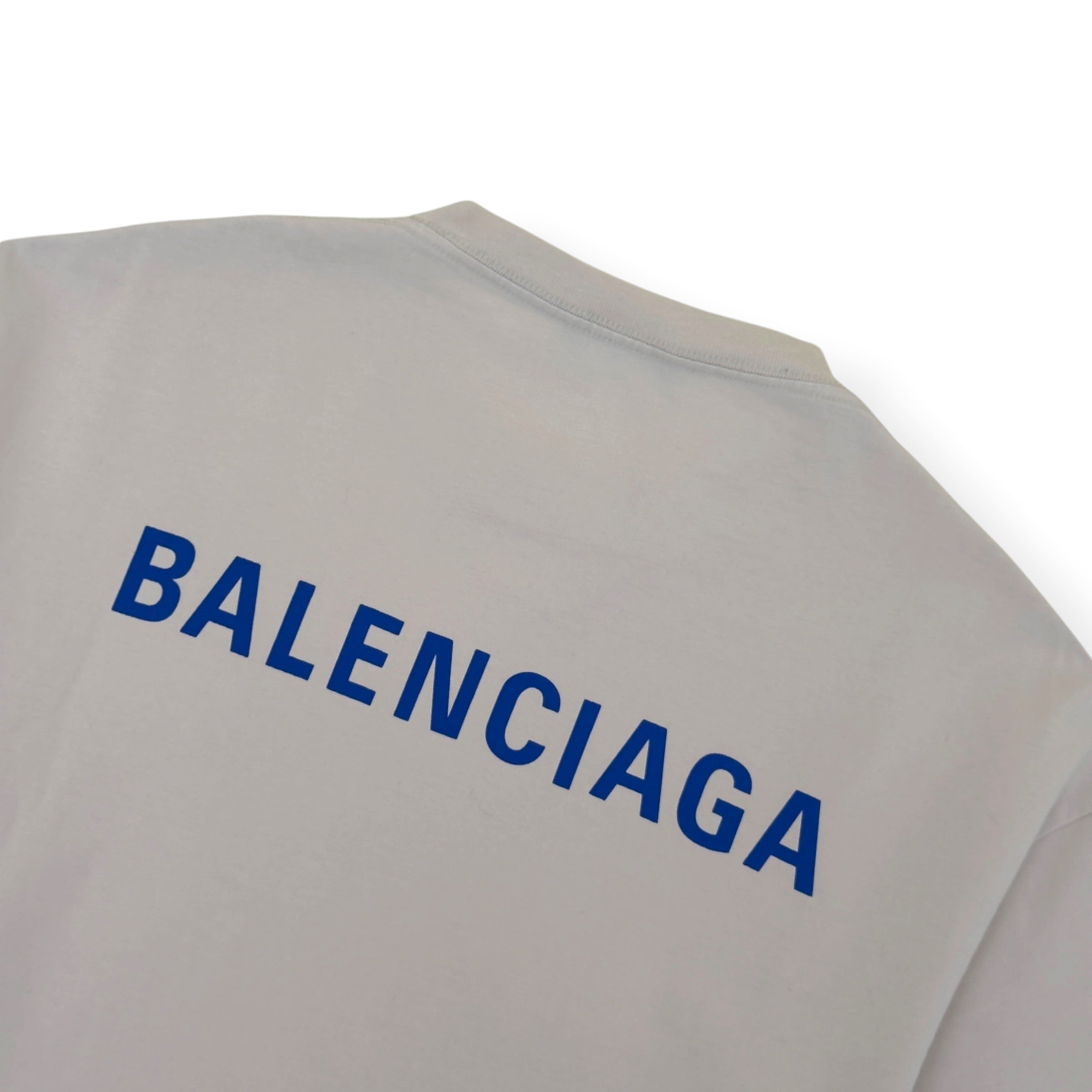 BALENCIAGA LOGO T-SHIRT ECRU / BLUE M