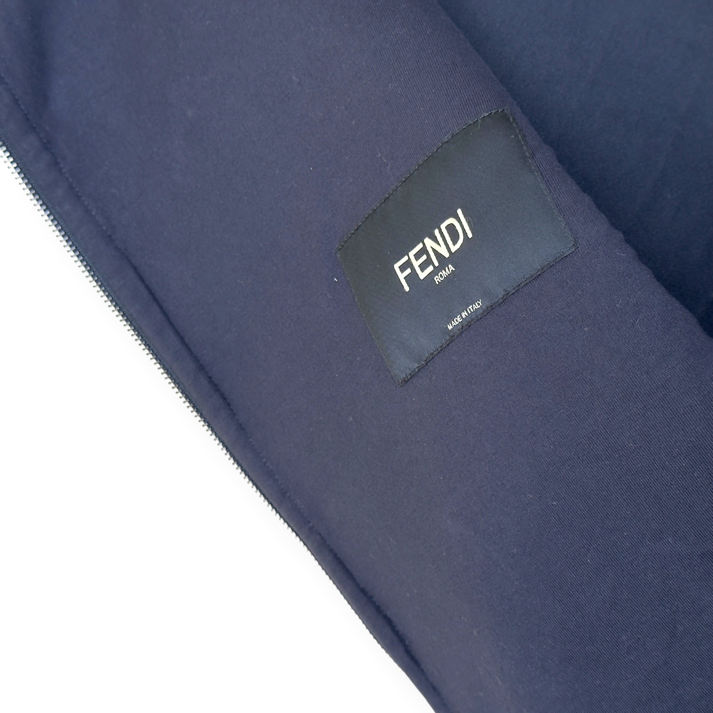 FENDI FF LOGO VELVET ZIP-UP HOODIE BLACK 52 / L
