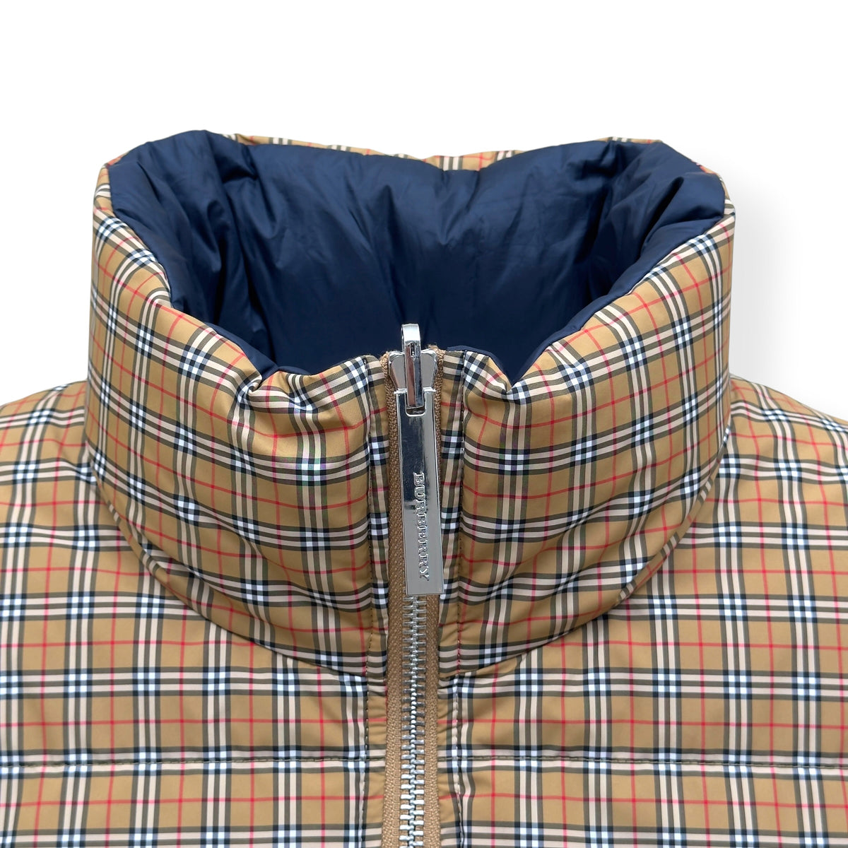 BURBERRY REVERSIBLE CHECK PUFFER JACKET BEIGE / NAVY XL
