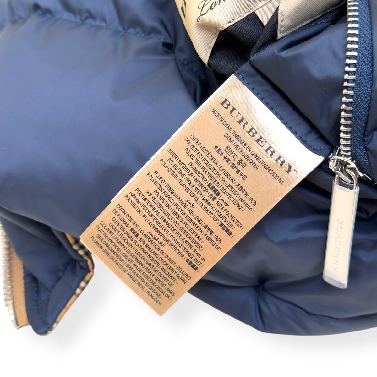 BURBERRY REVERSIBLE CHECK PUFFER JACKET BEIGE / NAVY XL