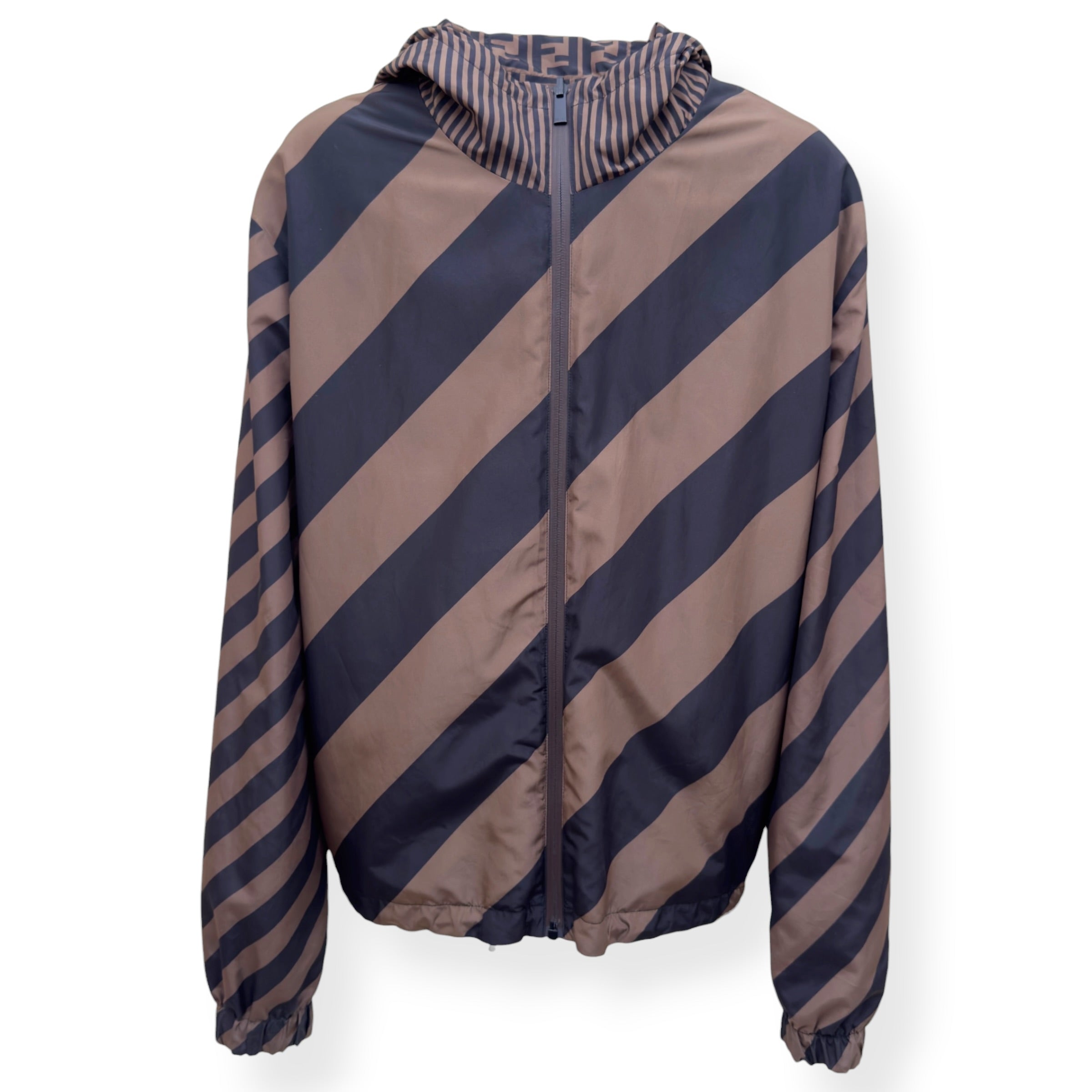 FENDI REVERSIBLE LOGO-PRINT SHELL WINDBREAKER JACKET BROWN 50 / M