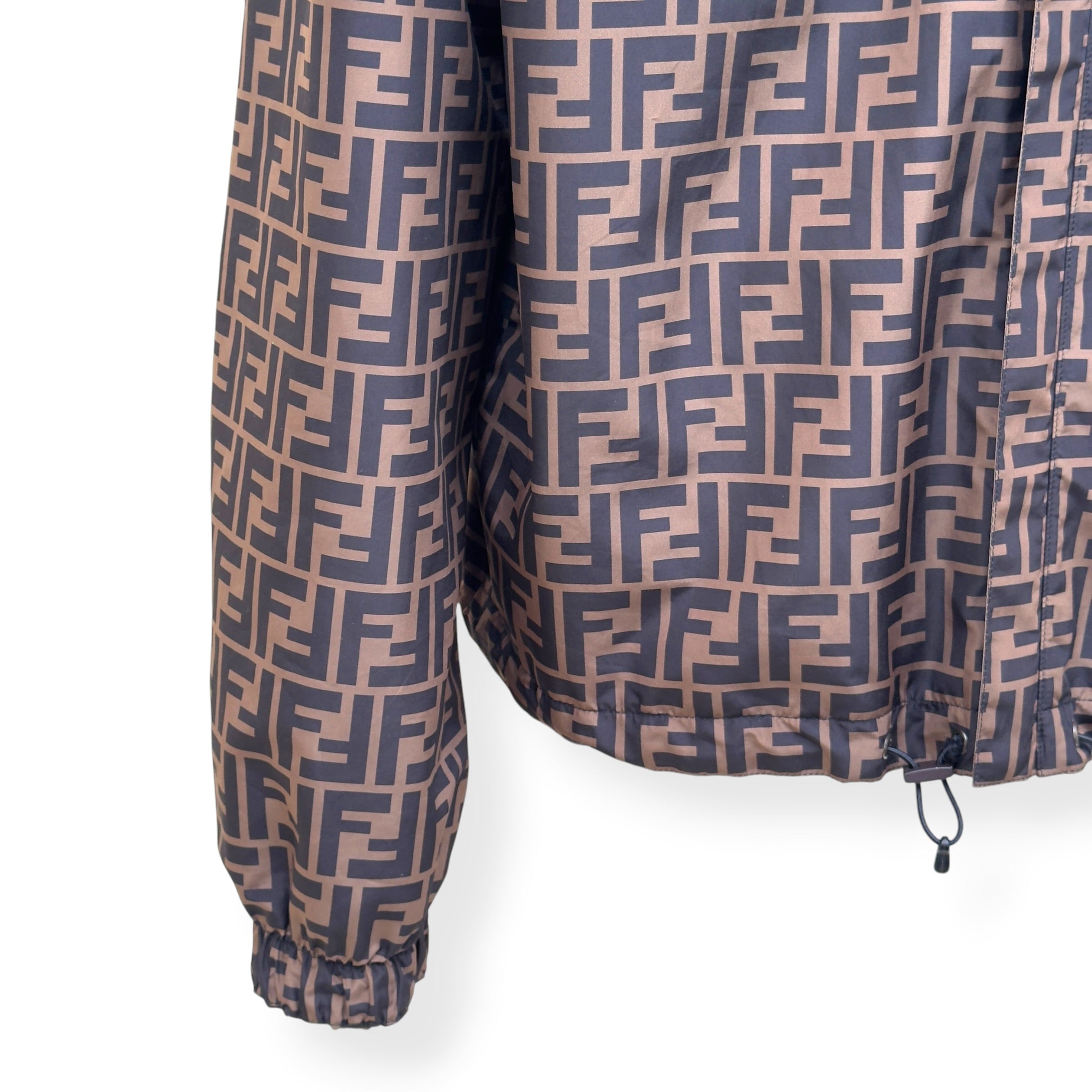 FENDI REVERSIBLE LOGO-PRINT SHELL WINDBREAKER JACKET BROWN 50 / M