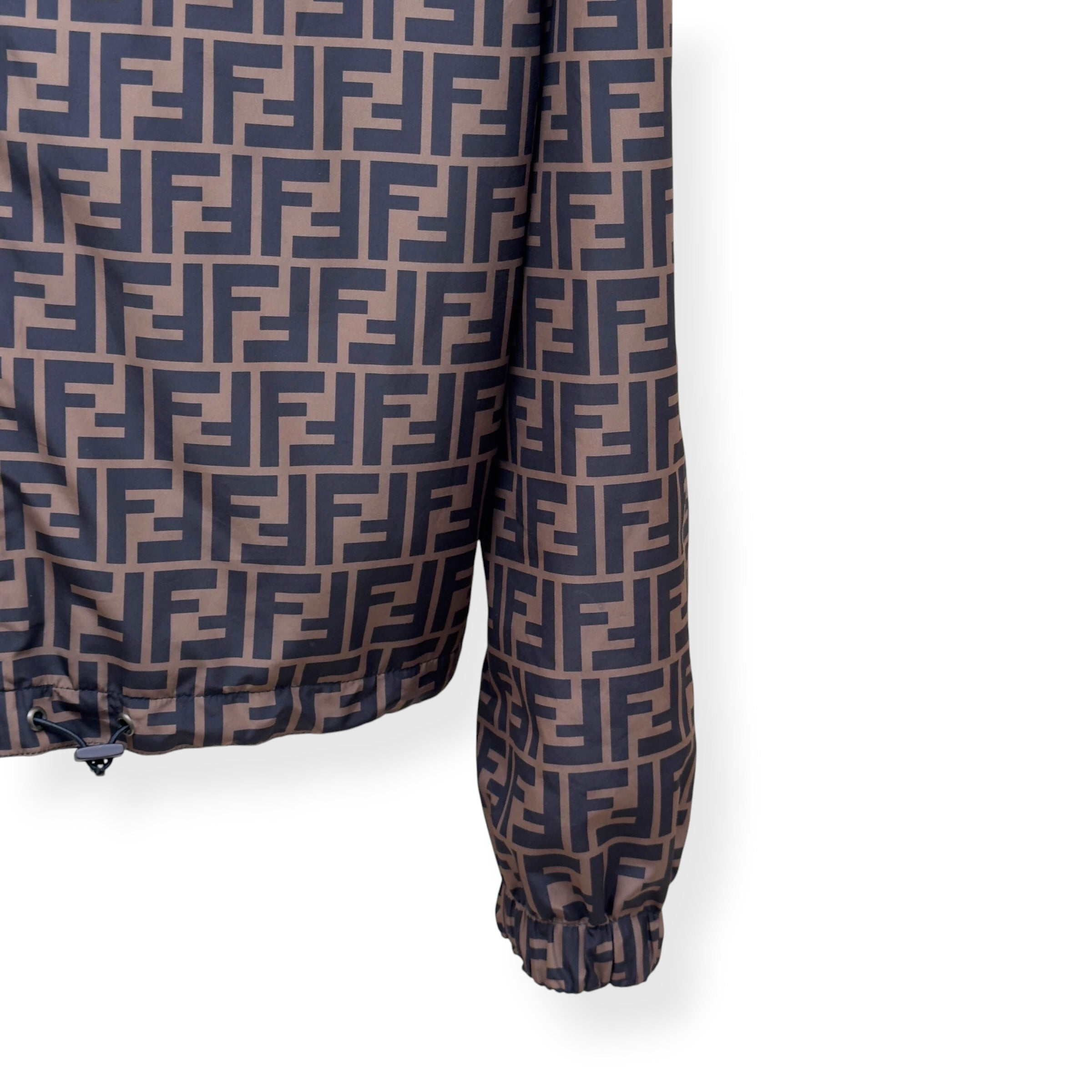 FENDI REVERSIBLE LOGO-PRINT SHELL WINDBREAKER JACKET BROWN 50 / M