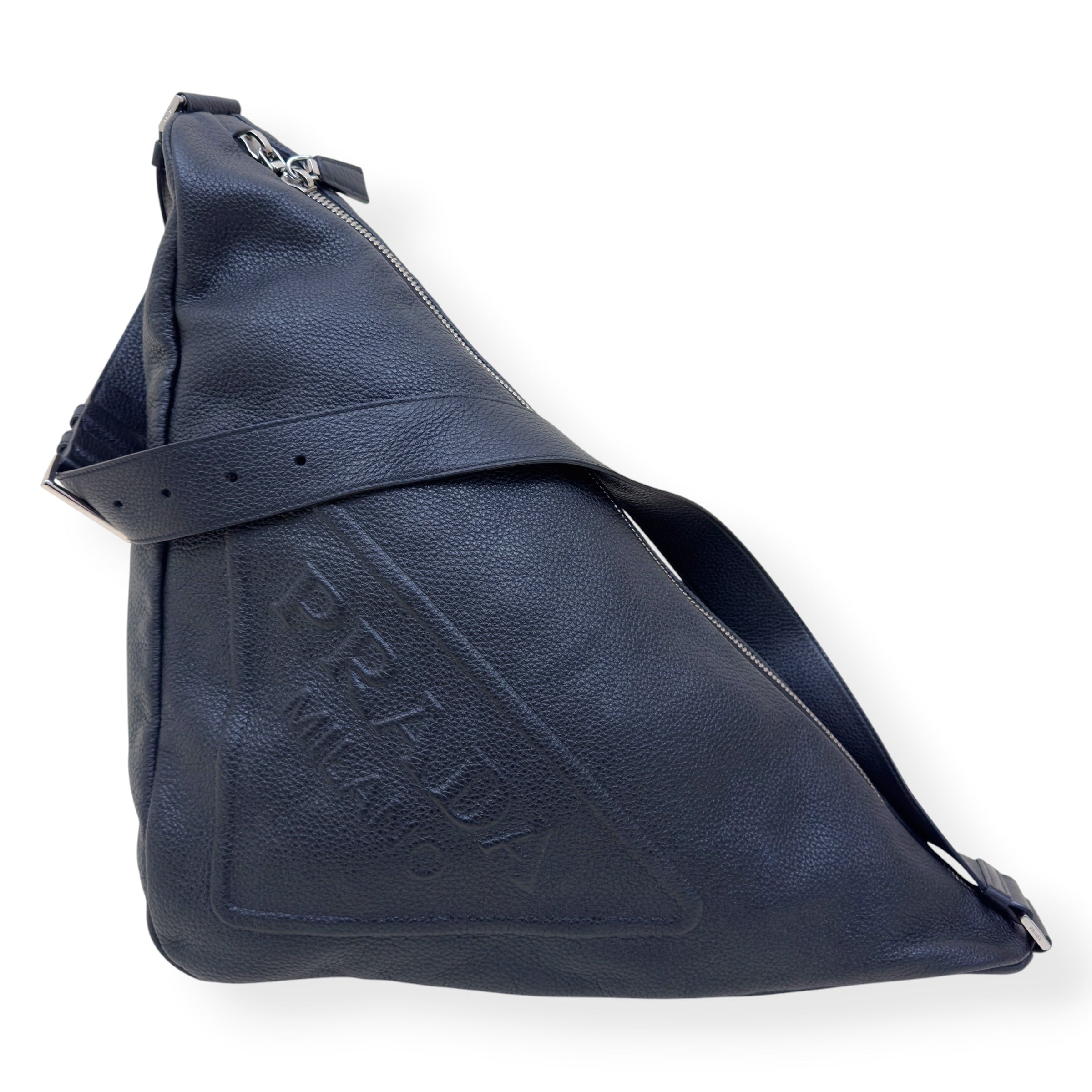 PRADA TRIANGLE LEATHER SHOULDER BAG BLACK