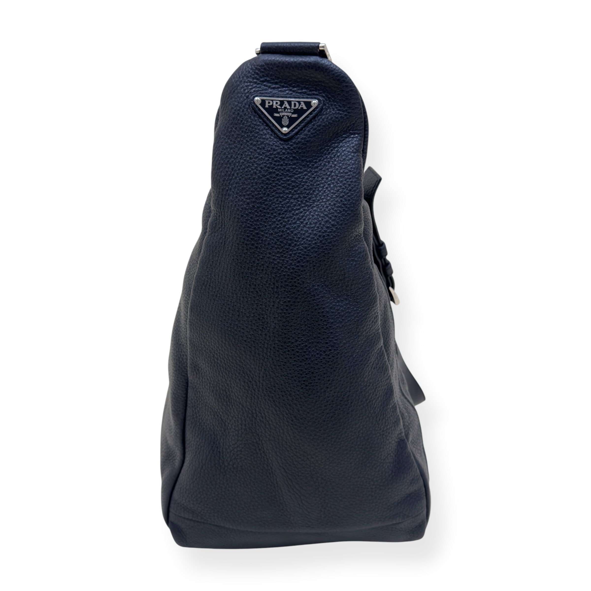 PRADA TRIANGLE LEATHER SHOULDER BAG BLACK