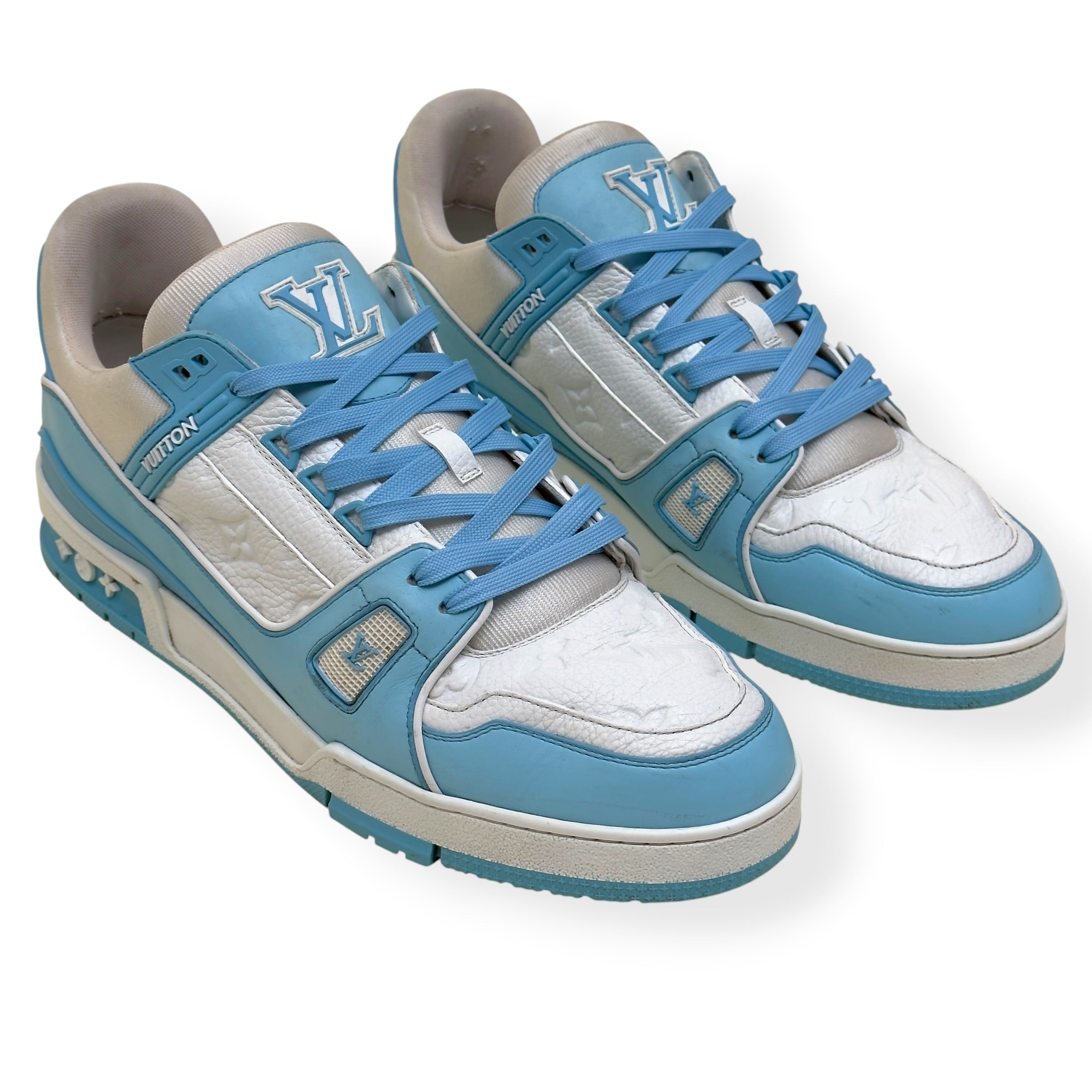 LOUIS VUITTON LEATHER LV TRAINER LIGHT BLUE / WHITE UK11