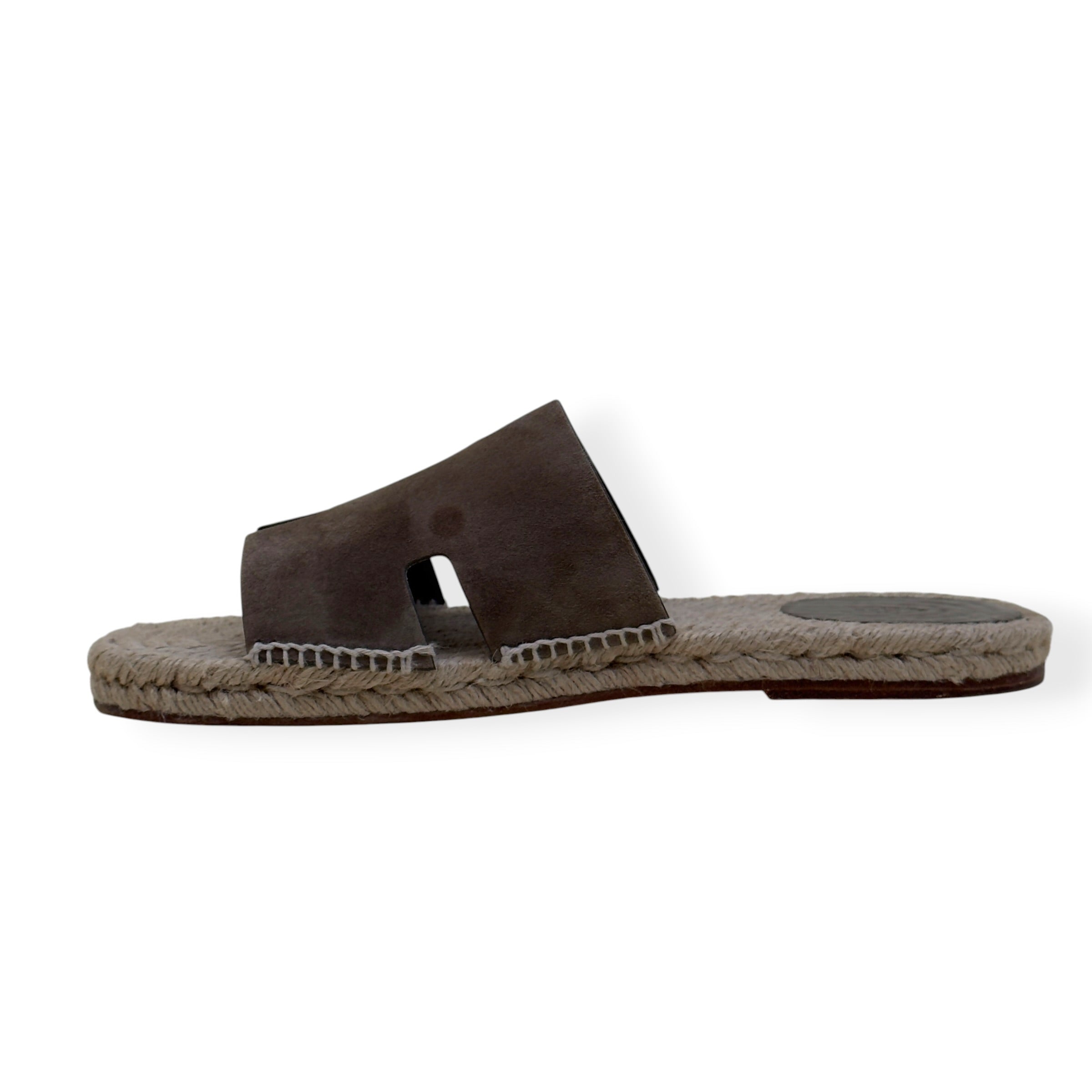HERMÈS ANTIGUA SUEDE ESPADRILLE SANDAL ÈTOUPE 46 / UK12