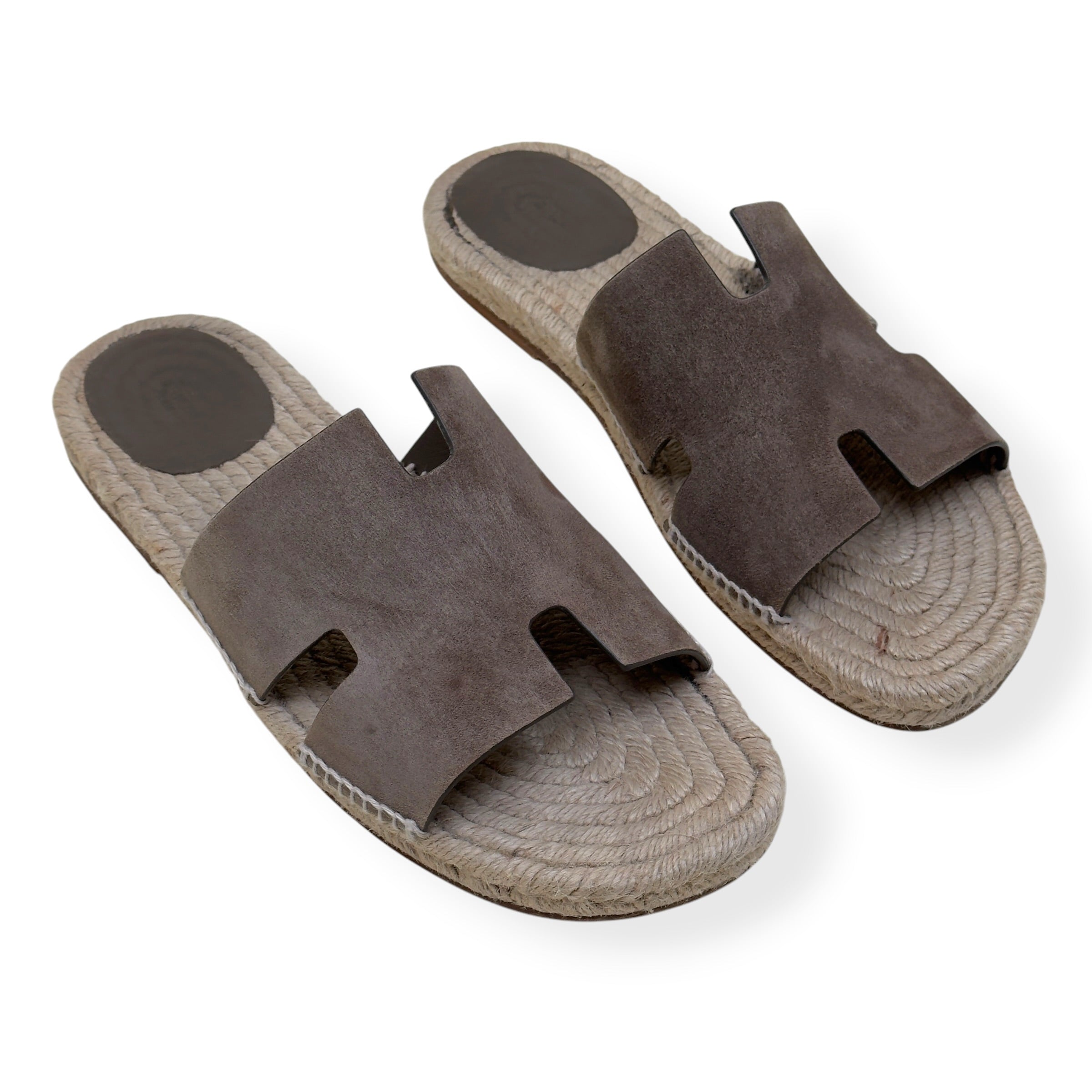 HERMÈS ANTIGUA SUEDE ESPADRILLE SANDAL ÈTOUPE 46 / UK12