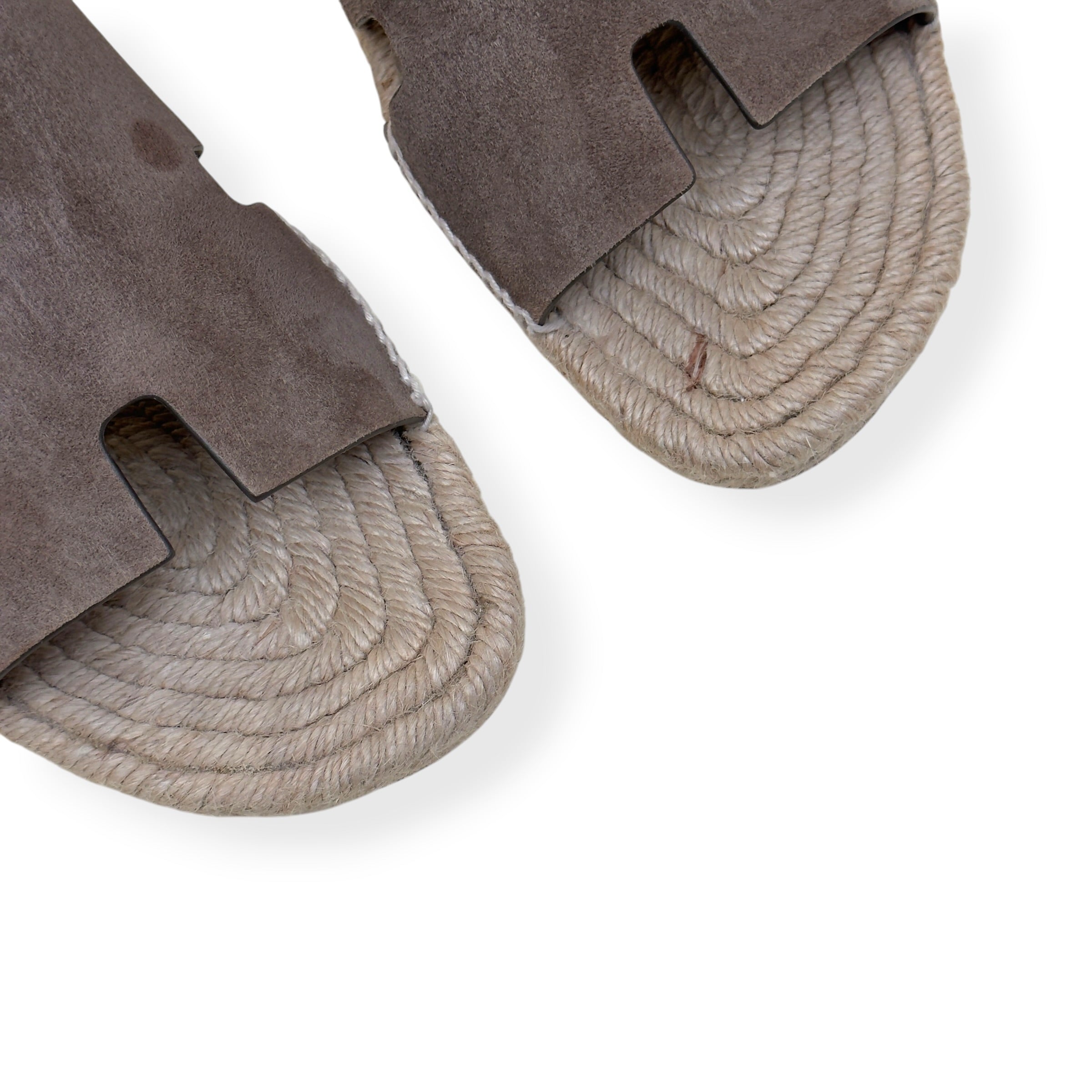 HERMÈS ANTIGUA SUEDE ESPADRILLE SANDAL ÈTOUPE 46 / UK12