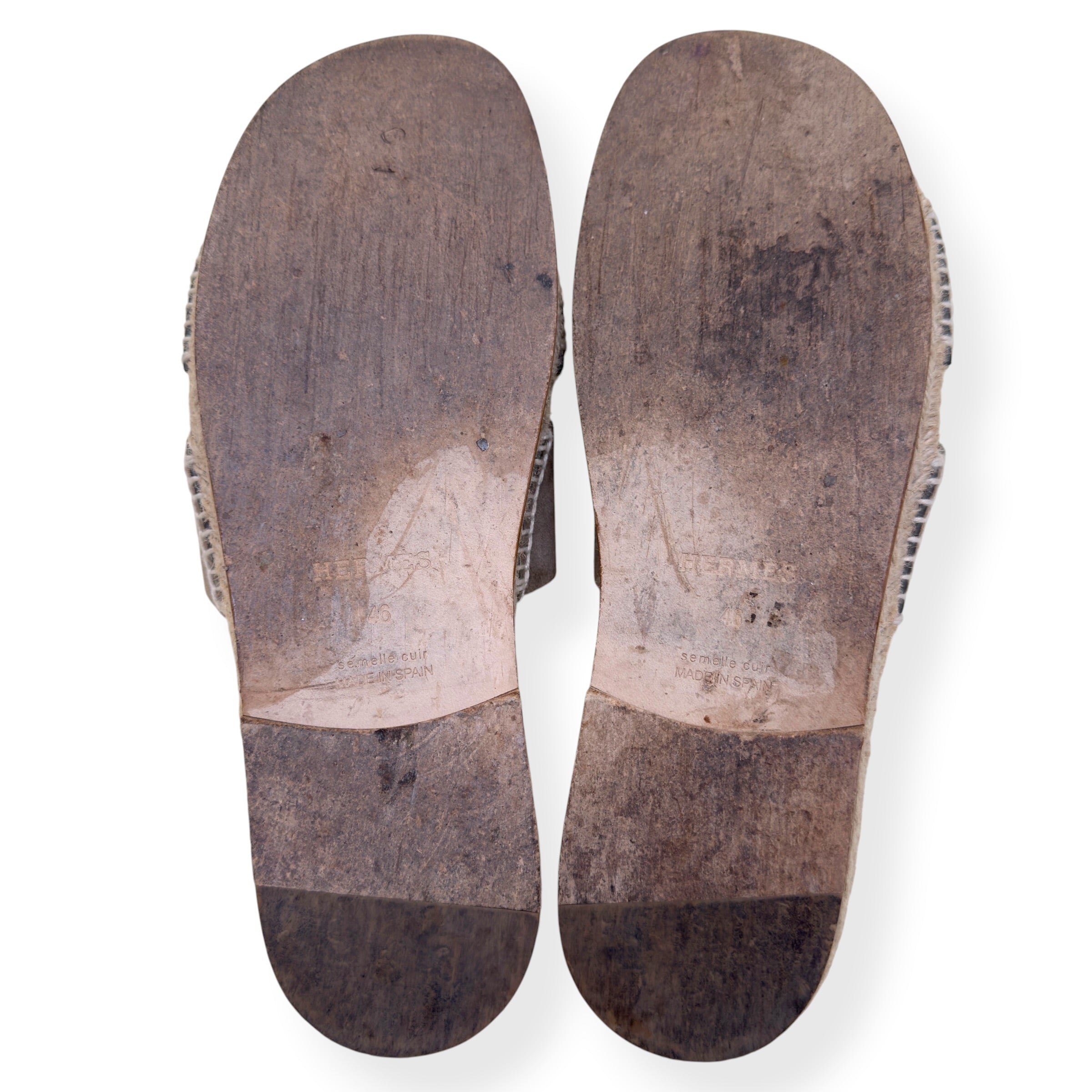 HERMÈS ANTIGUA SUEDE ESPADRILLE SANDAL ÈTOUPE 46 / UK12