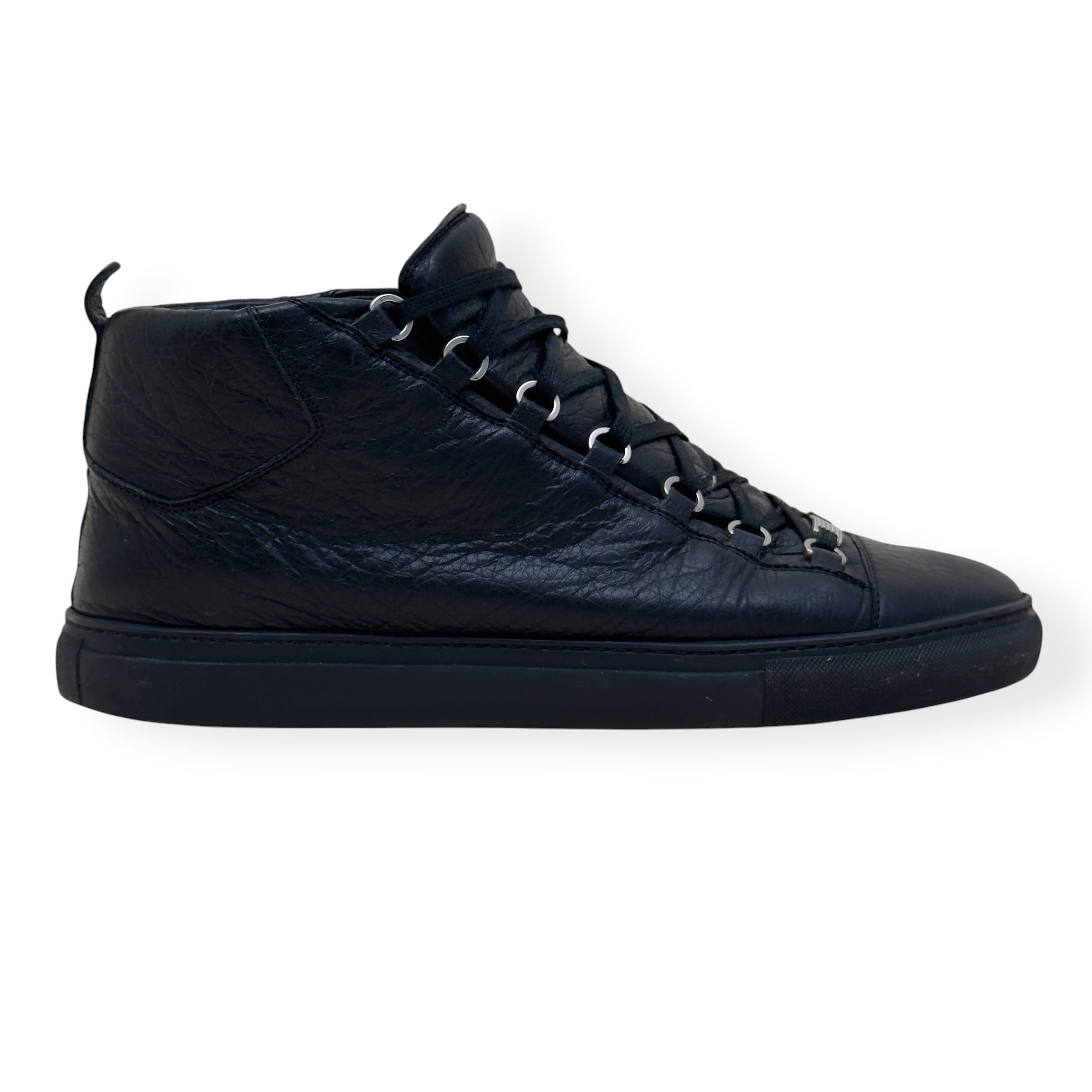 BALENCIAGA ARENA LEATHER HIGH-TOP SNEAKER BLACK 45 / UK11