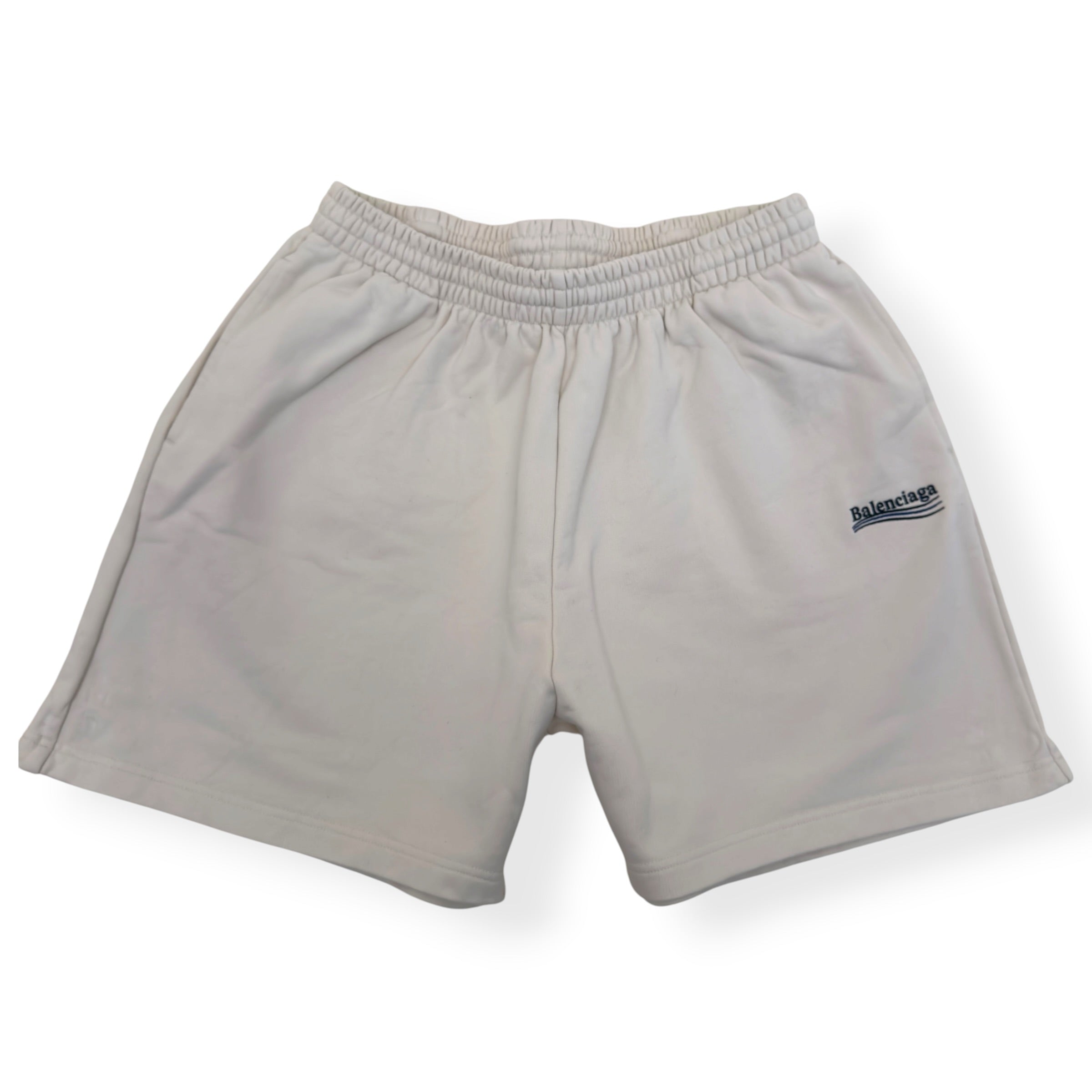 BALENCIAGA POLITICAL LOGO SHORTS ECRU M