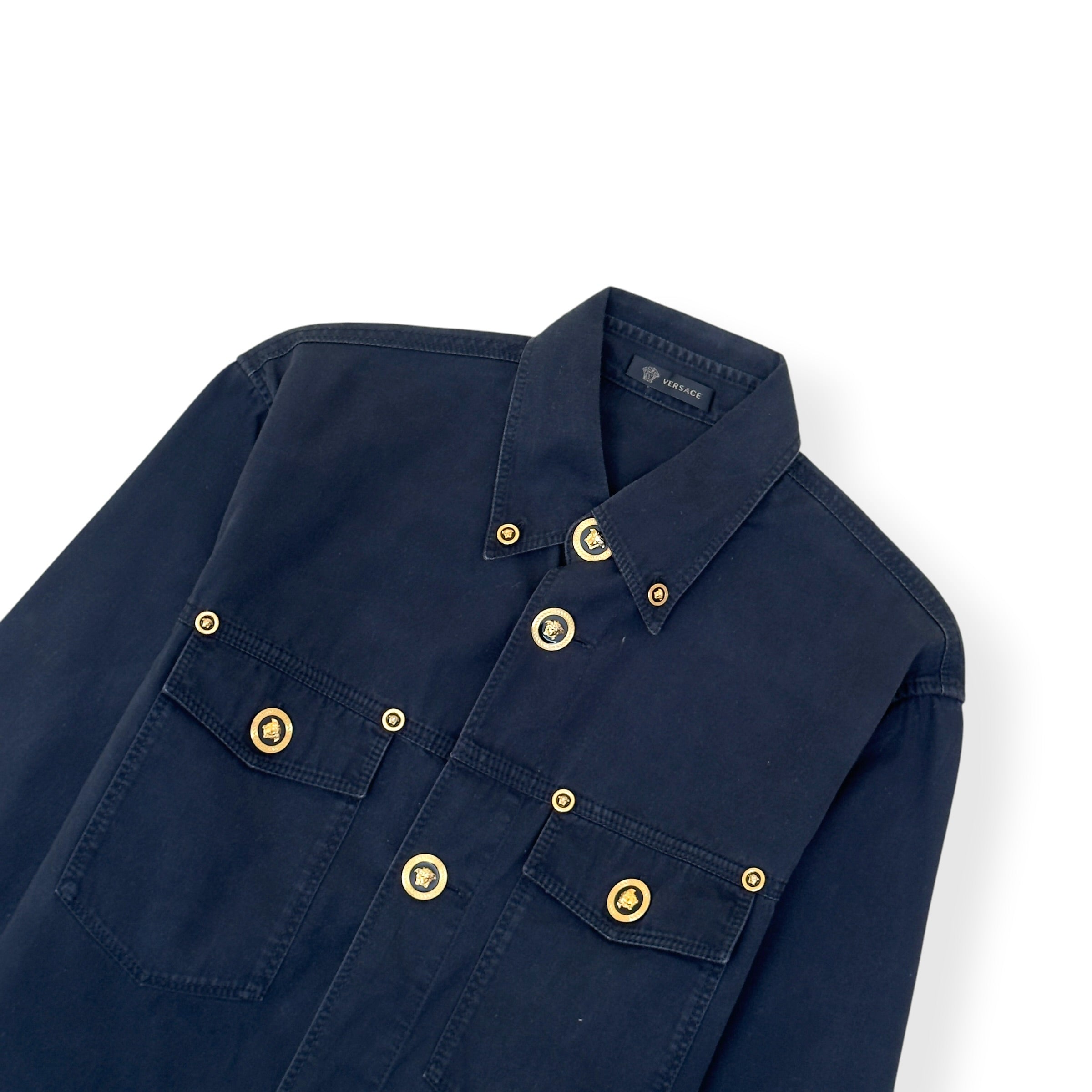 VERSACE MEDUSA BUTTON DENIM SHIRT BLACK 40 / M