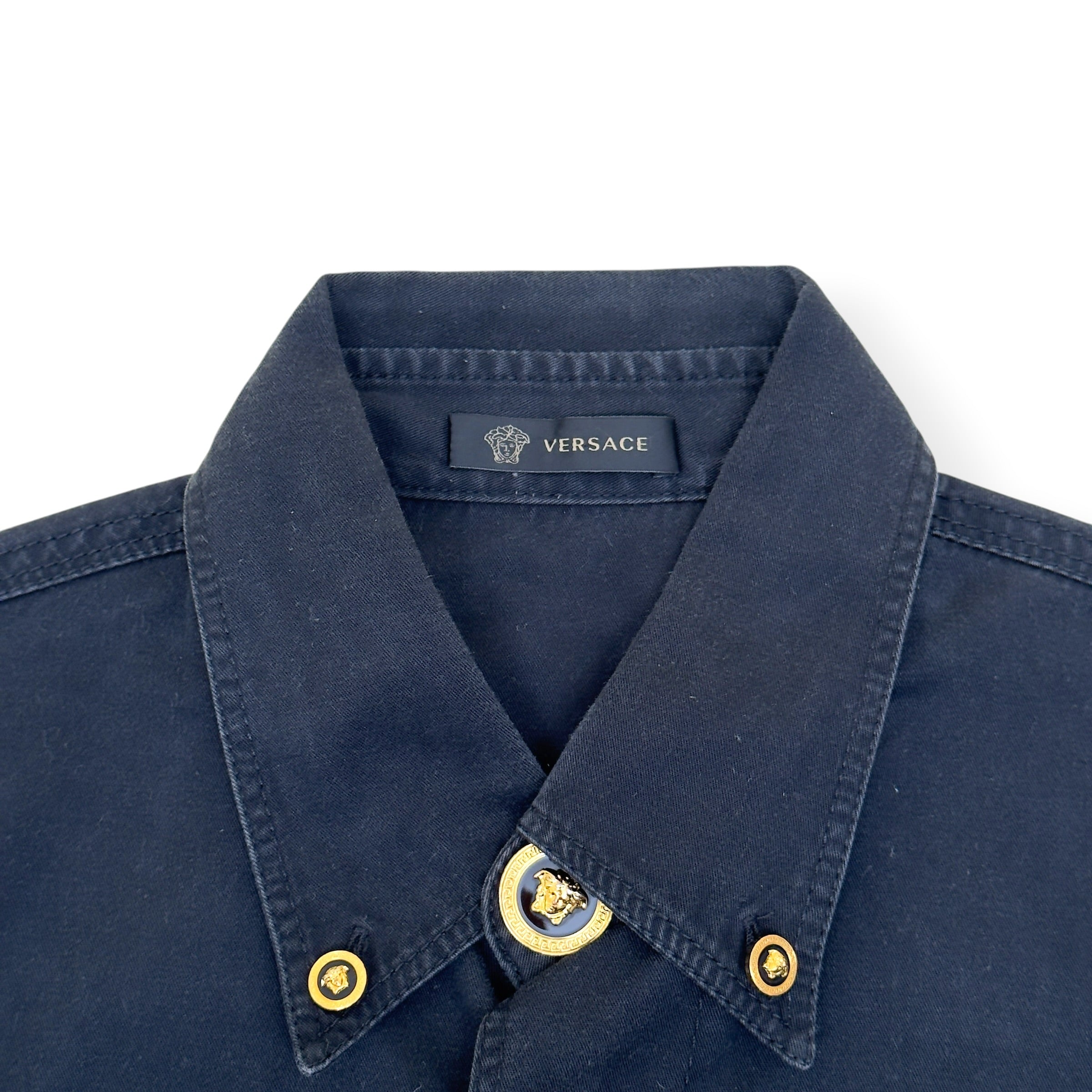 VERSACE MEDUSA BUTTON DENIM SHIRT BLACK 40 / M