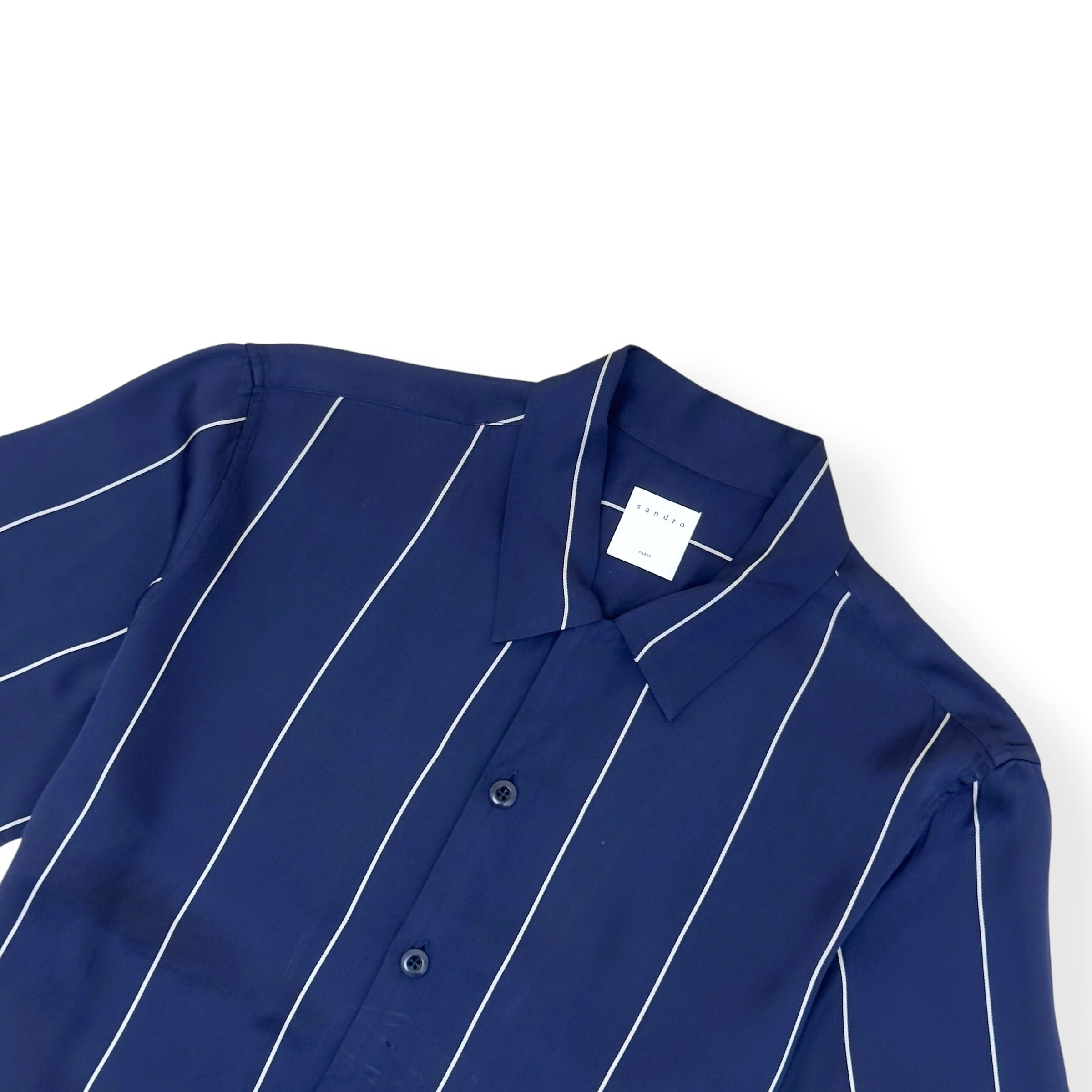 SANDRO PARIS STRIPED SHORT SLEEVE SHIRT NAVY L