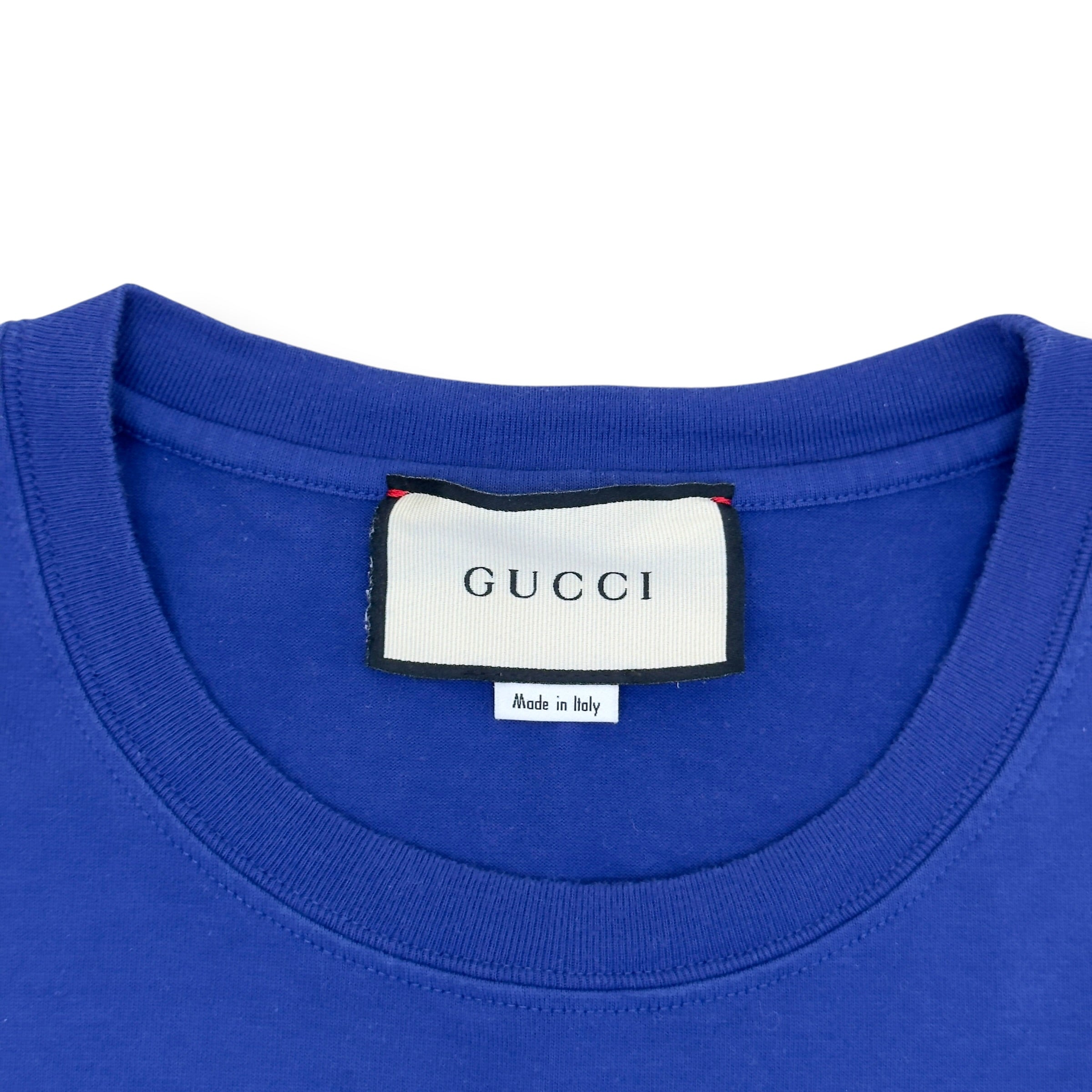 GUCCI SPELLOUT LOGO T-SHIRT BLUE XL