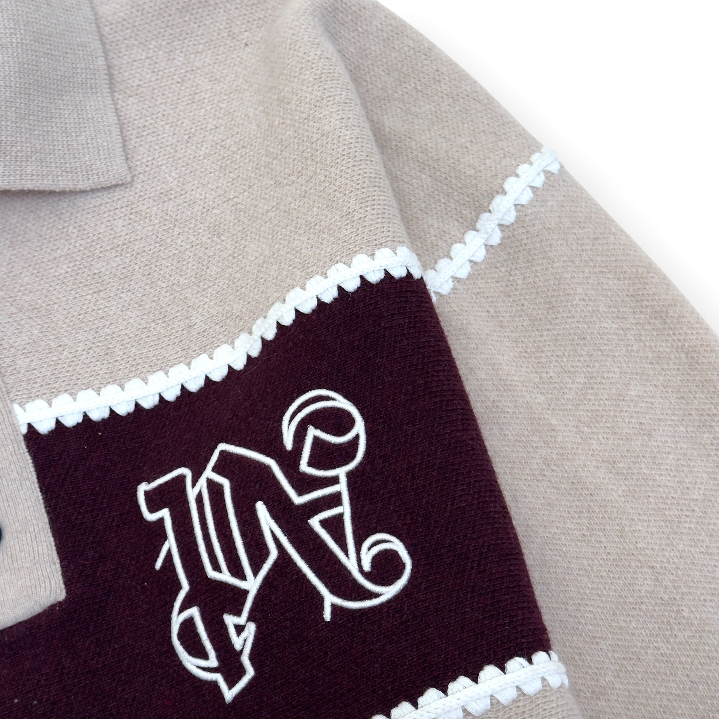 PALM ANGELS WOOL KNIT POLO SWEATER BEIGE / BURGUNDY L