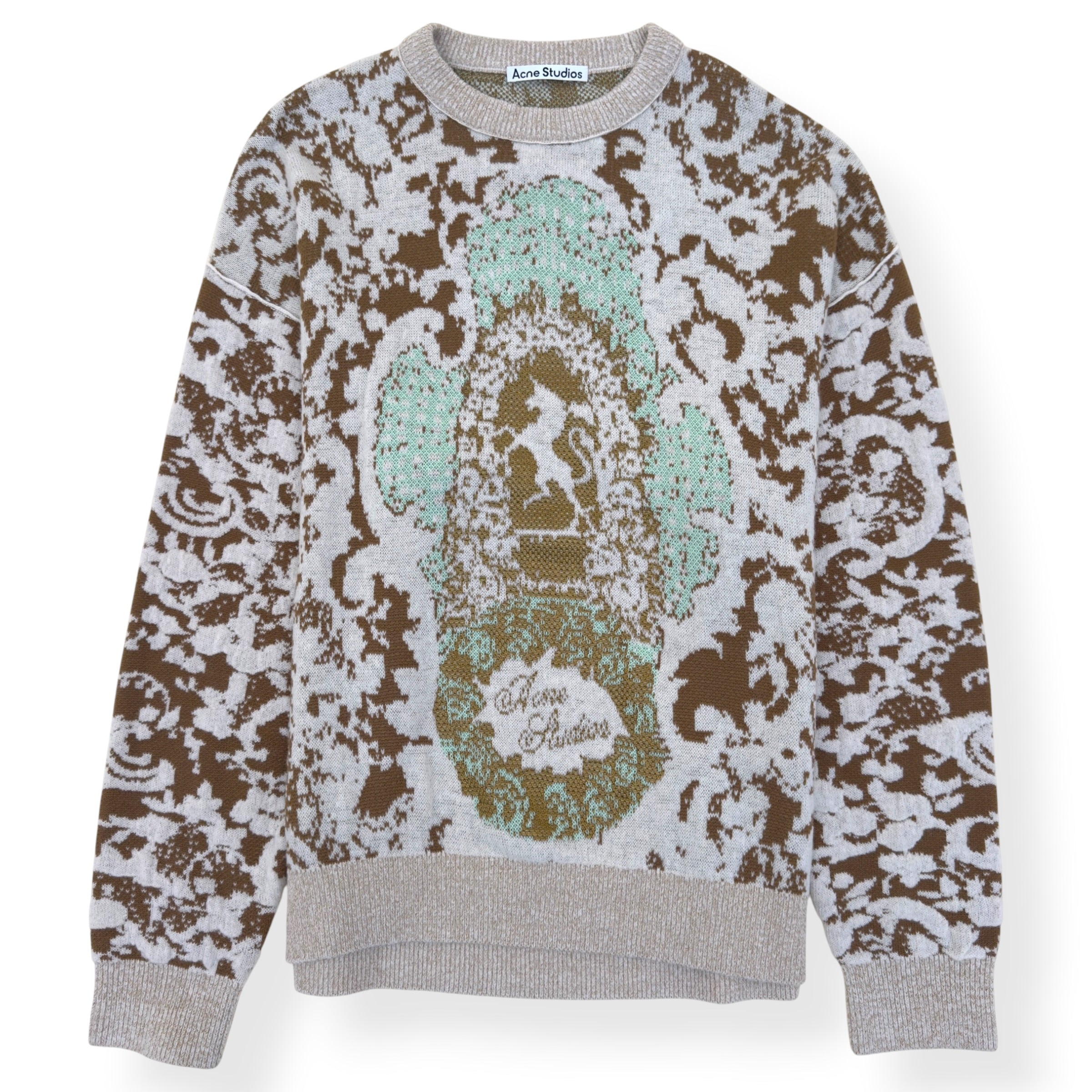 ACNE STUDIOS JACQUARD KNIT SWEATER JADE GREEN / OFF-WHITE L