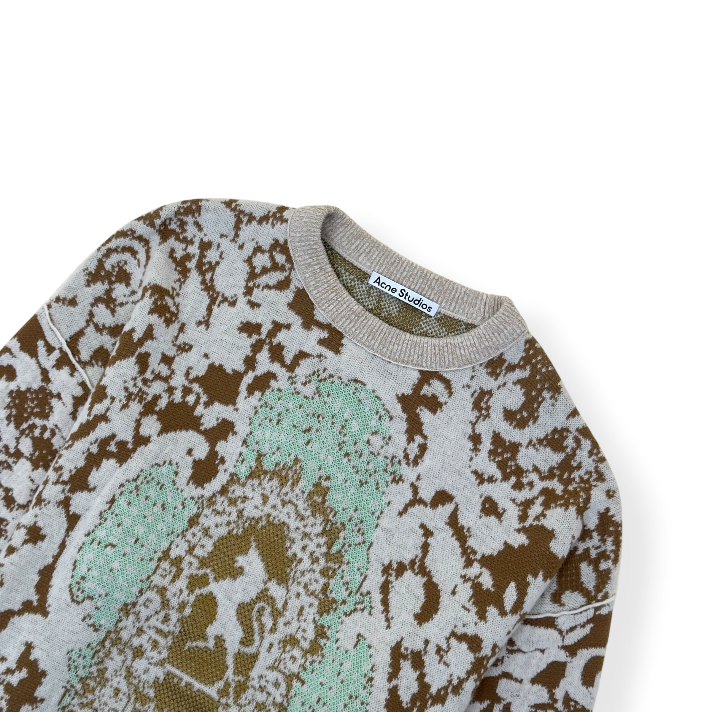 ACNE STUDIOS JACQUARD KNIT SWEATER JADE GREEN / OFF-WHITE L