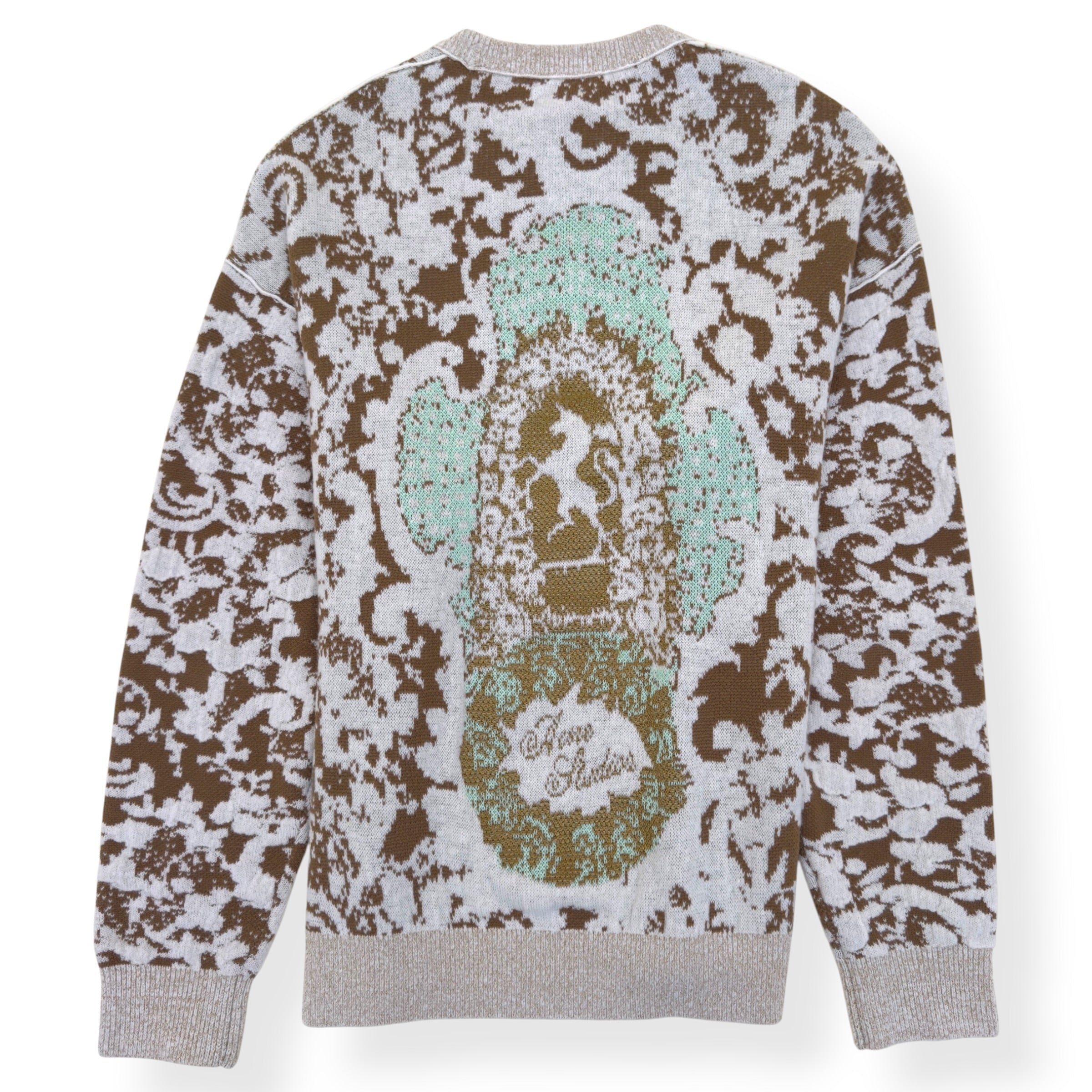 ACNE STUDIOS JACQUARD KNIT SWEATER JADE GREEN / OFF-WHITE L