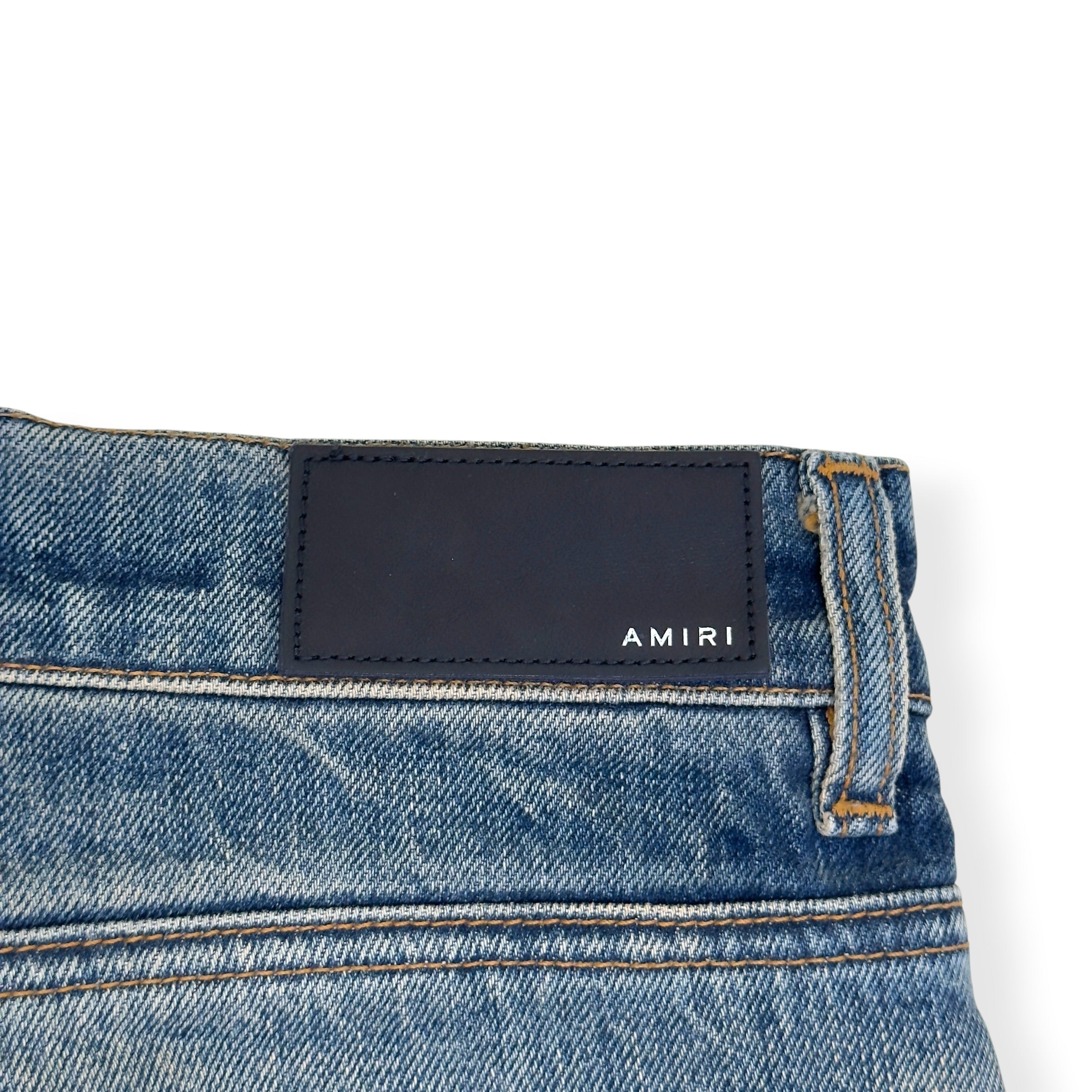 AMIRI DISTRESSED STRAIGHT LEG JEANS BLUE 34 / L