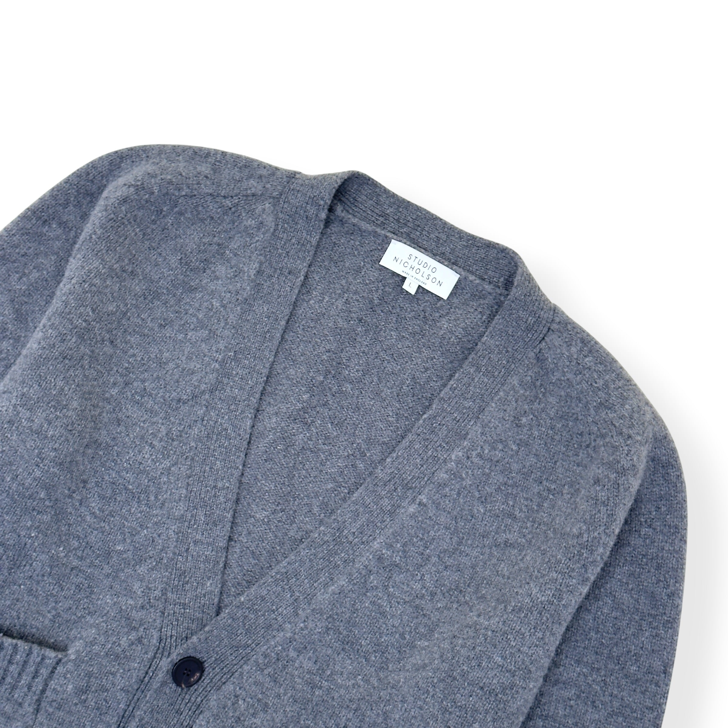 STUDIO NICHOLSON LAMBSWOOL V-NECK CARDIGAN GREY L