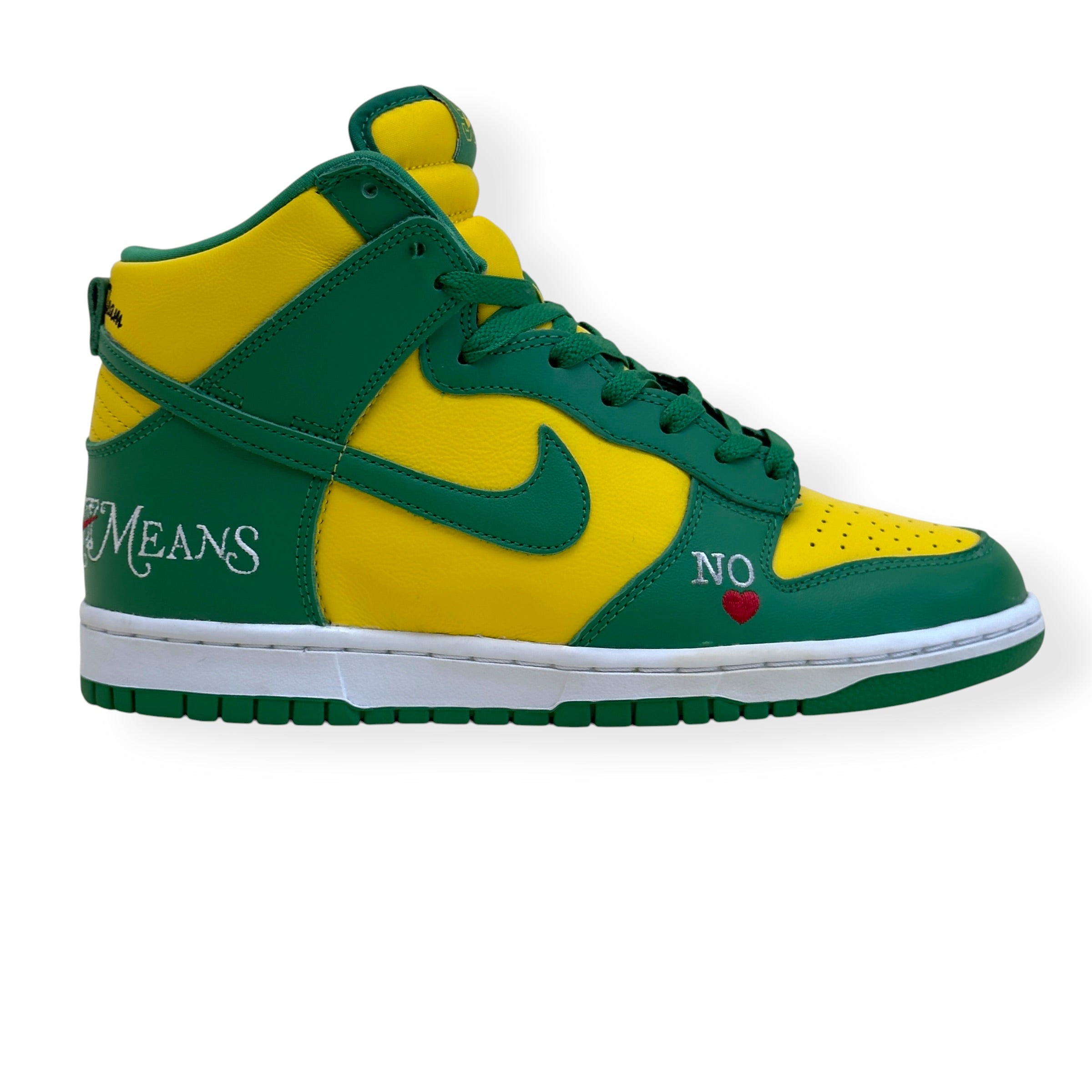 NIKE SUPREME SB DUNK HIGH BY ANY MEANS BRAZIL SNEAKER YELLOW / GREEN UK7