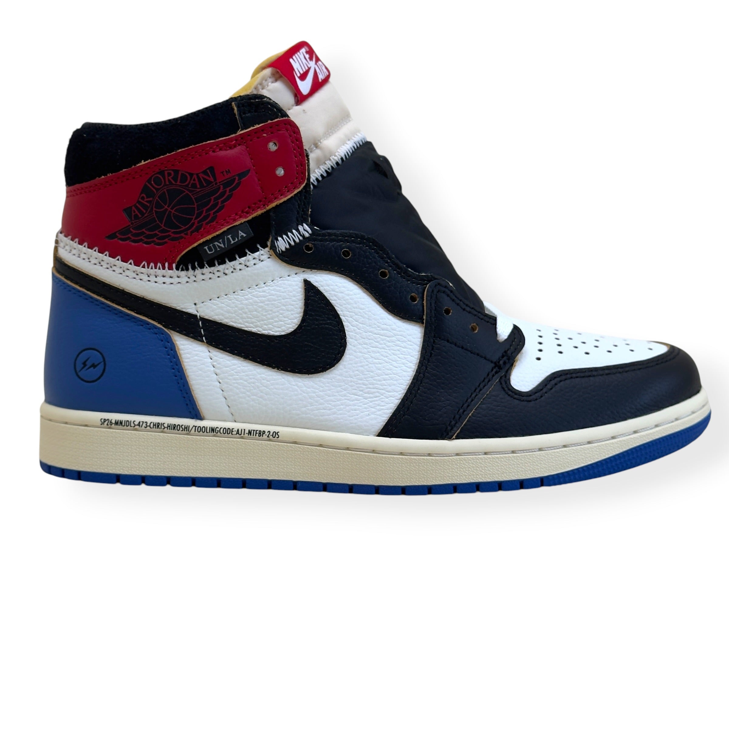 NIKE AIR JORDAN 1 X FRAGMENT X UNION LA HIGH TOP SNEAKER BLACK AND VARSITY RED UK8.5