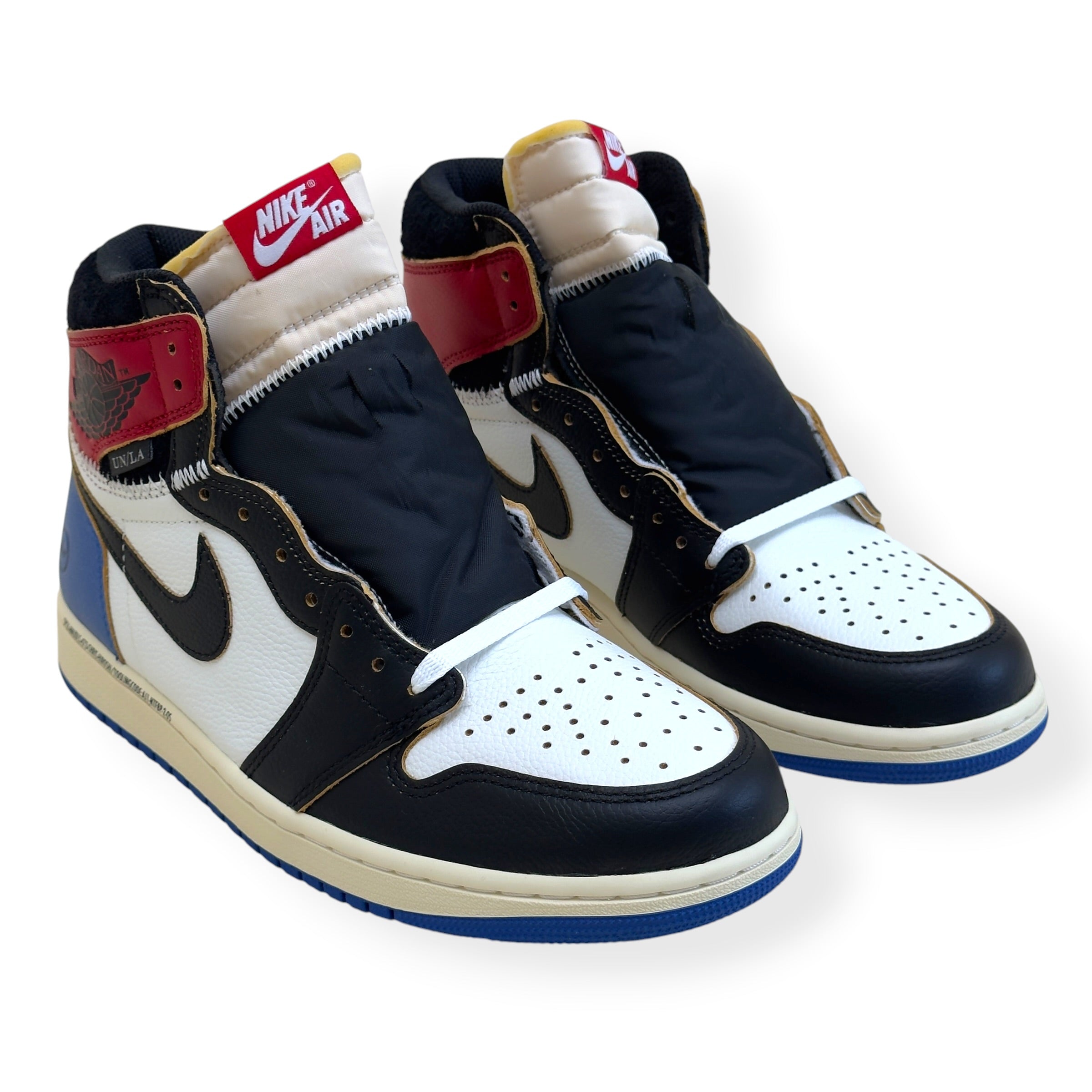 NIKE AIR JORDAN 1 X FRAGMENT X UNION LA HIGH TOP SNEAKER BLACK AND VARSITY RED UK8.5