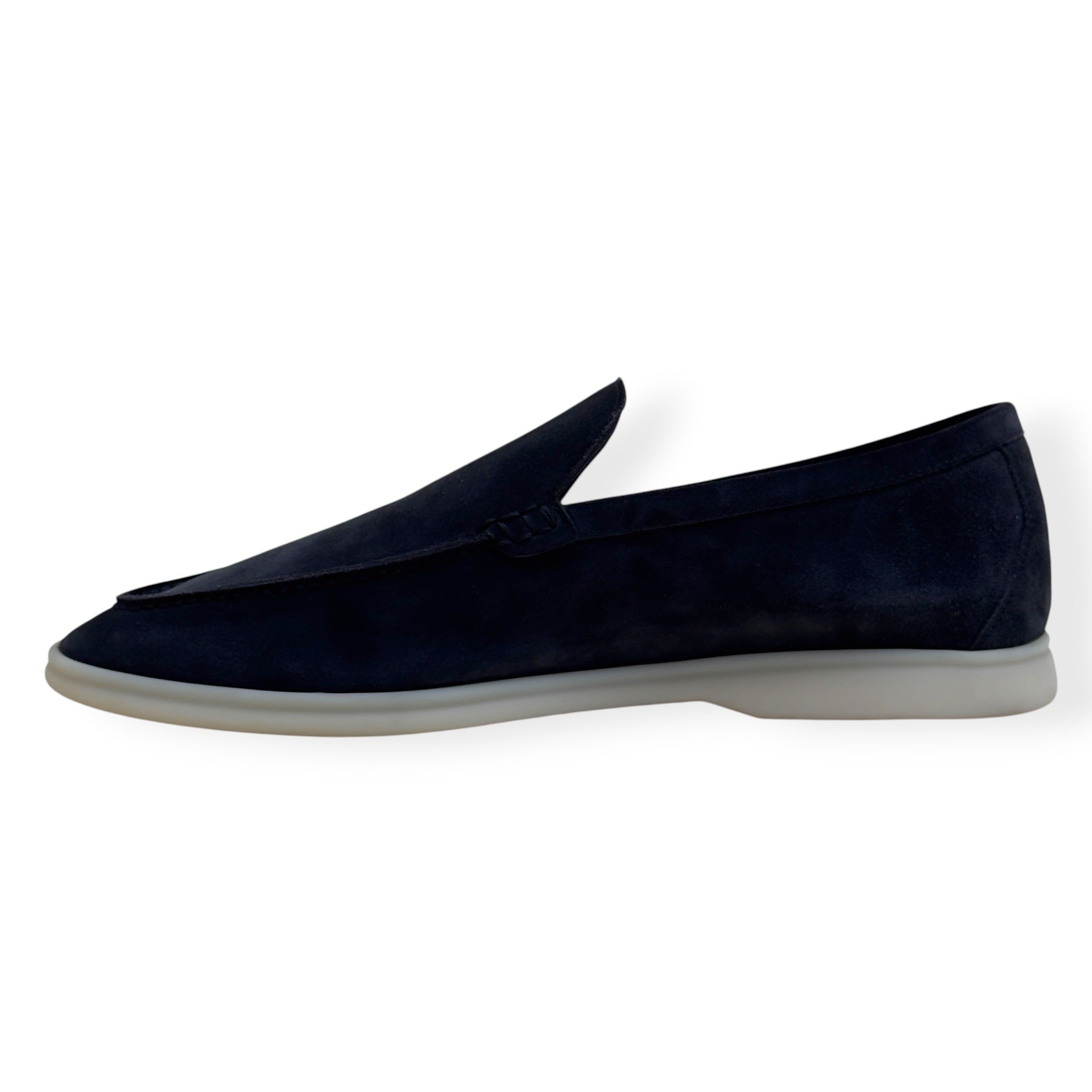 LORO PIANA SUMMER WALK SUEDE LOAFERS NAVY GUM 44.5 / UK10.5