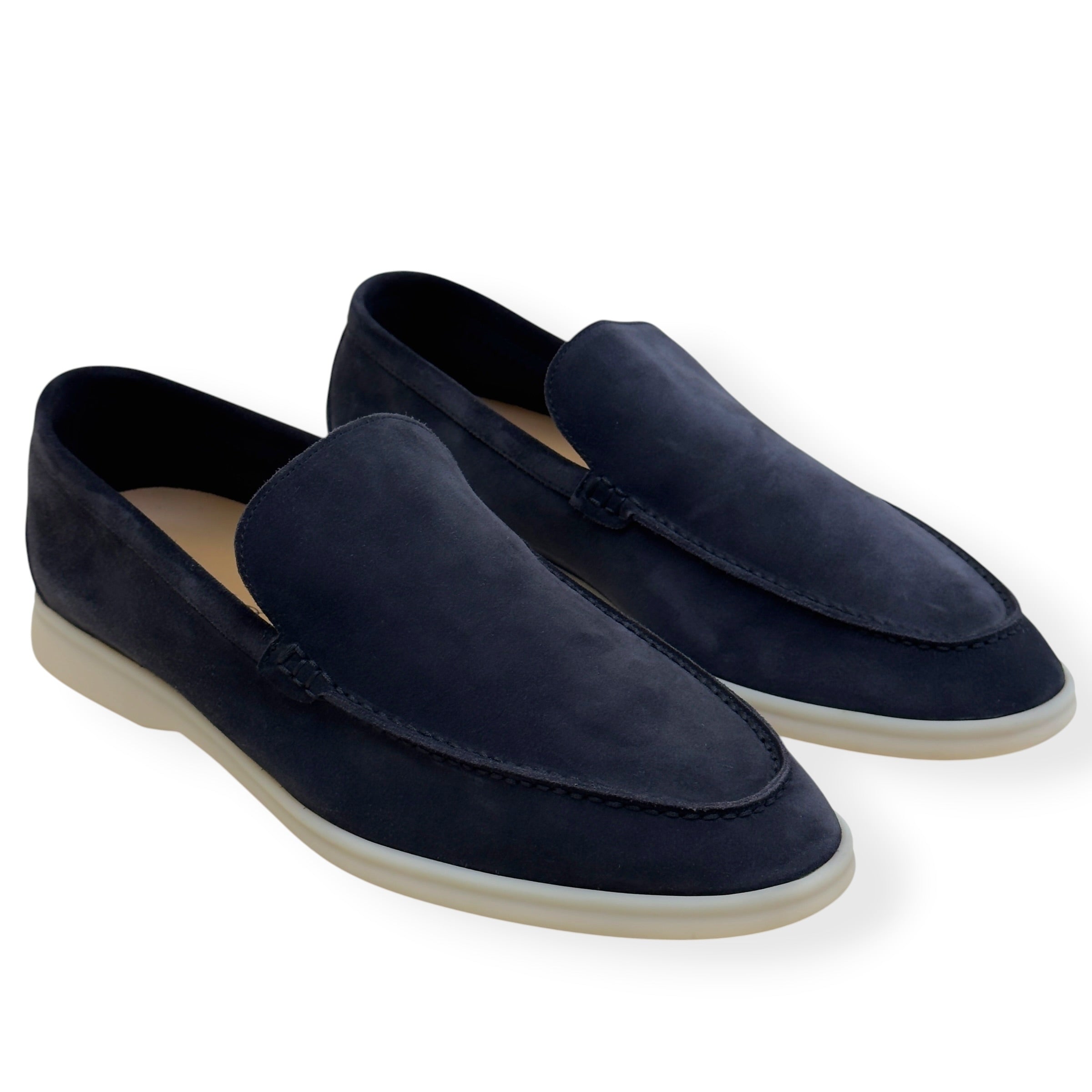 LORO PIANA SUMMER WALK SUEDE LOAFERS NAVY GUM 44.5 / UK10.5