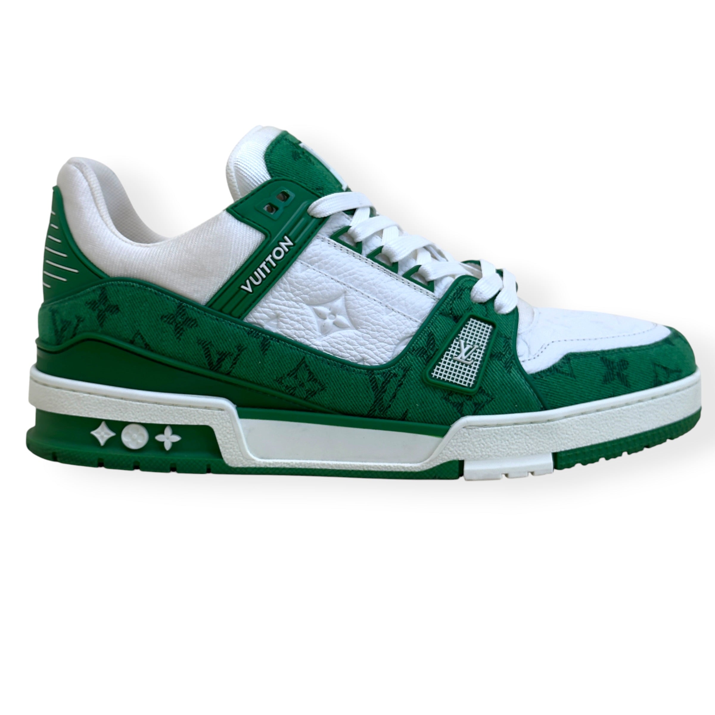 LOUIS VUITTON LV TRAINER MONOGRAM DENIM SNEAKER GREEN / WHITE UK8.5
