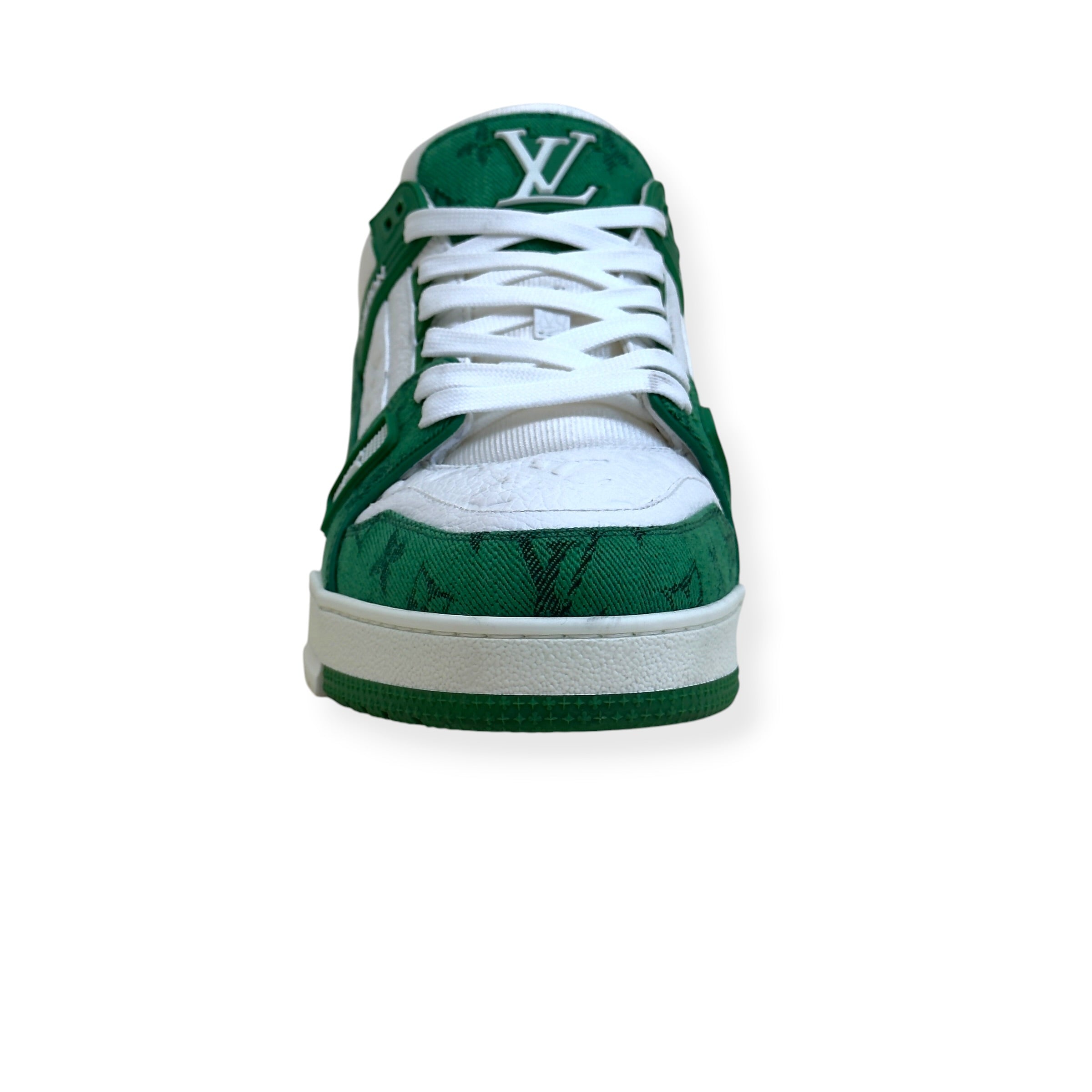 LOUIS VUITTON LV TRAINER MONOGRAM DENIM SNEAKER GREEN / WHITE UK8.5