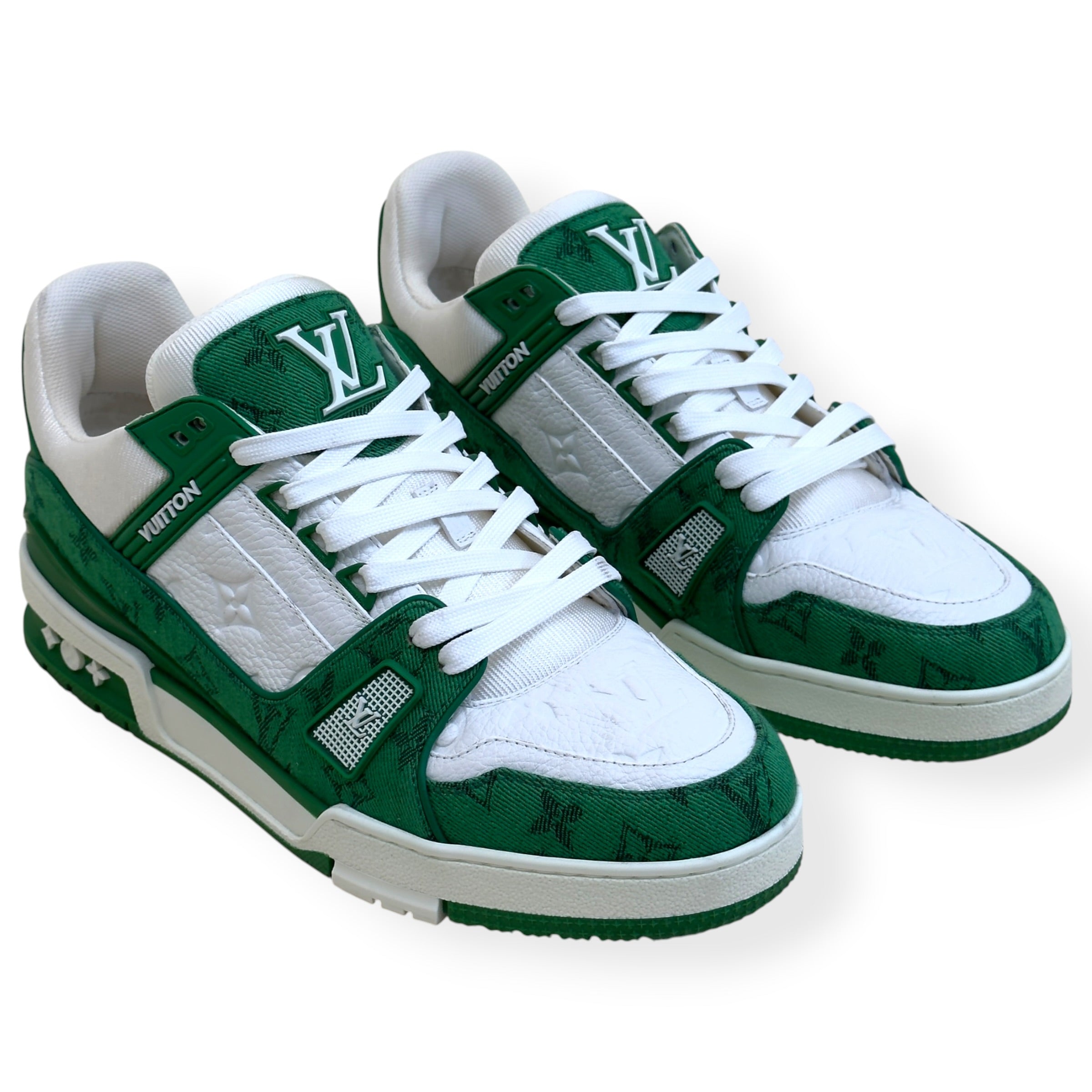 LOUIS VUITTON LV TRAINER MONOGRAM DENIM SNEAKER GREEN / WHITE UK8.5