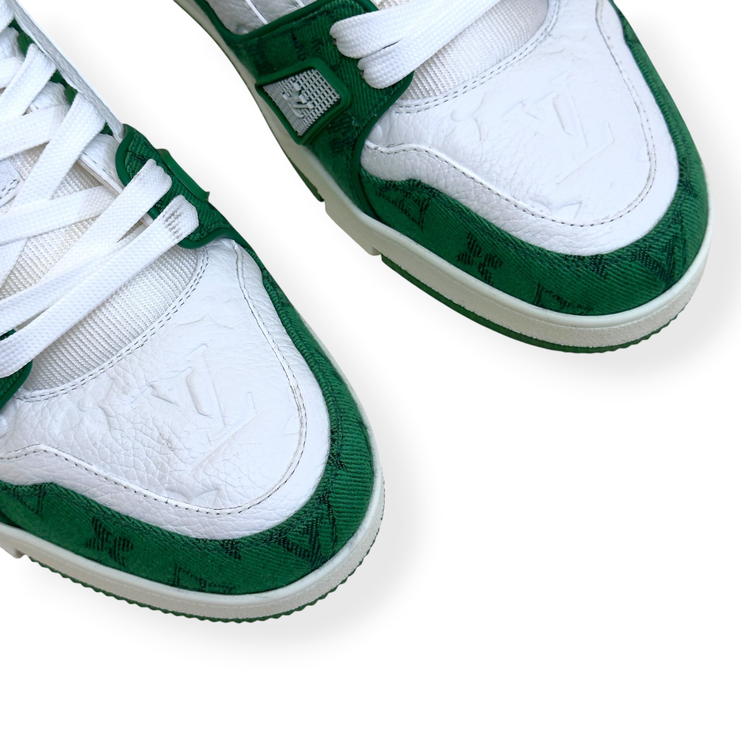 LOUIS VUITTON LV TRAINER MONOGRAM DENIM SNEAKER GREEN / WHITE UK8.5
