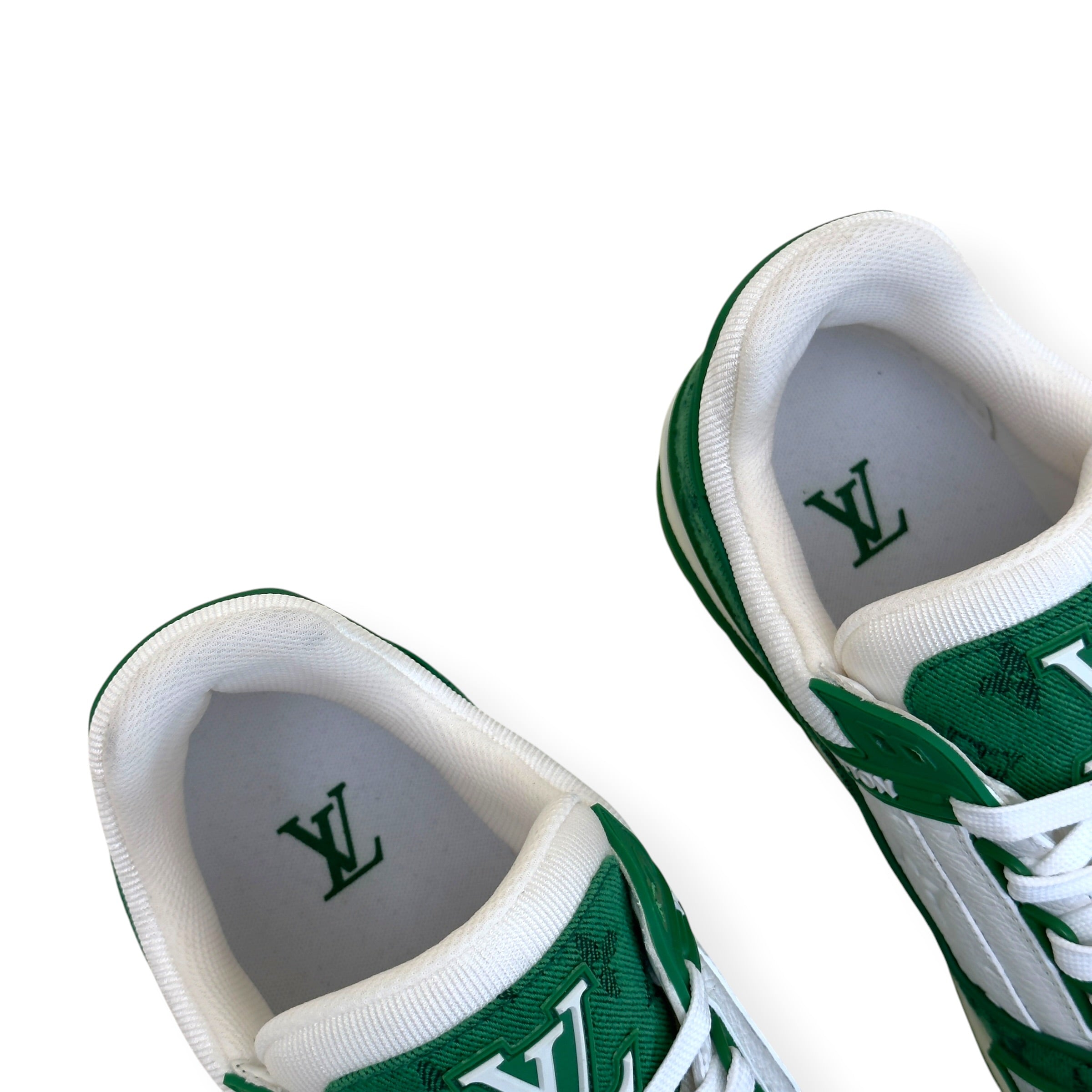 LOUIS VUITTON LV TRAINER MONOGRAM DENIM SNEAKER GREEN / WHITE UK8.5