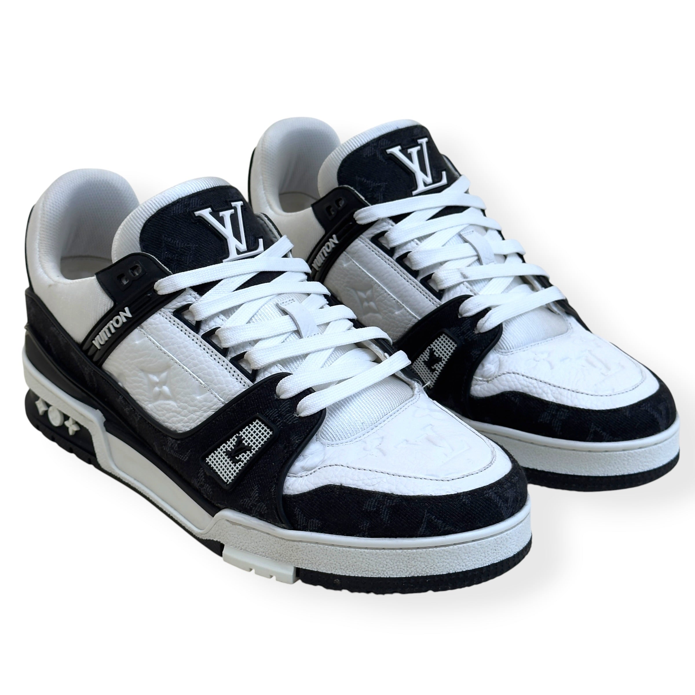 LOUIS VUITTON LV TRAINER MONOGRAM DENIM SNEAKER BLACK / WHITE UK8.5