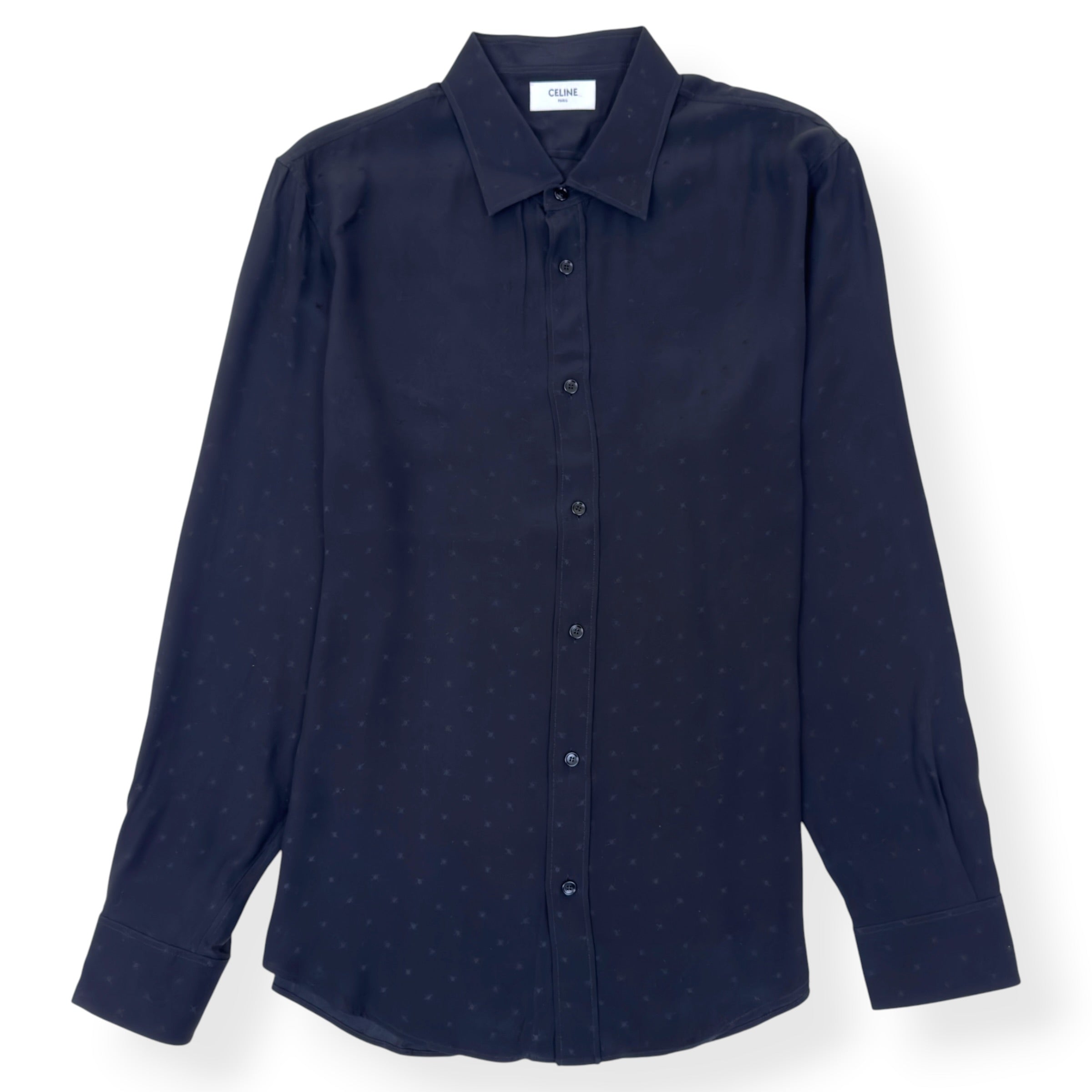 CELINE LOOSE SILK JACQUARD SHIRT BLACK 42 / L