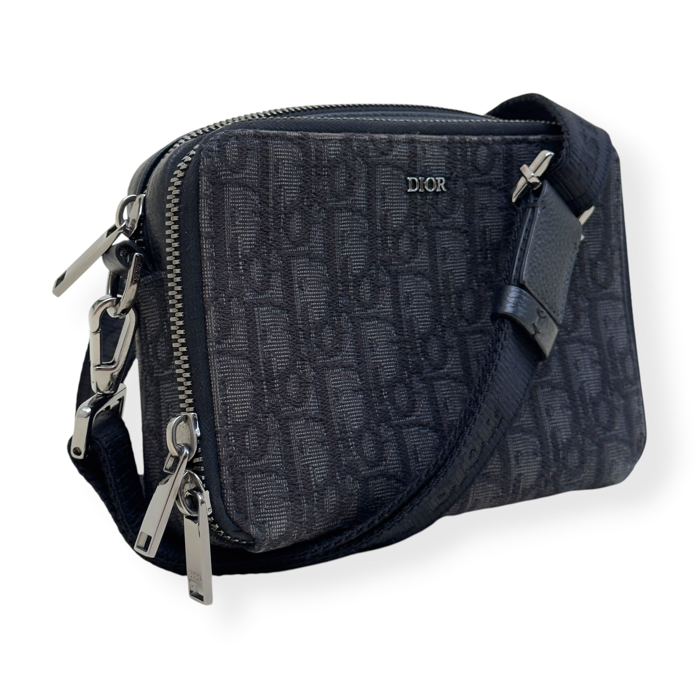 DIOR OBLIQUE JACQUARD ZIPPED POUCH WITH STRAP BLACK S